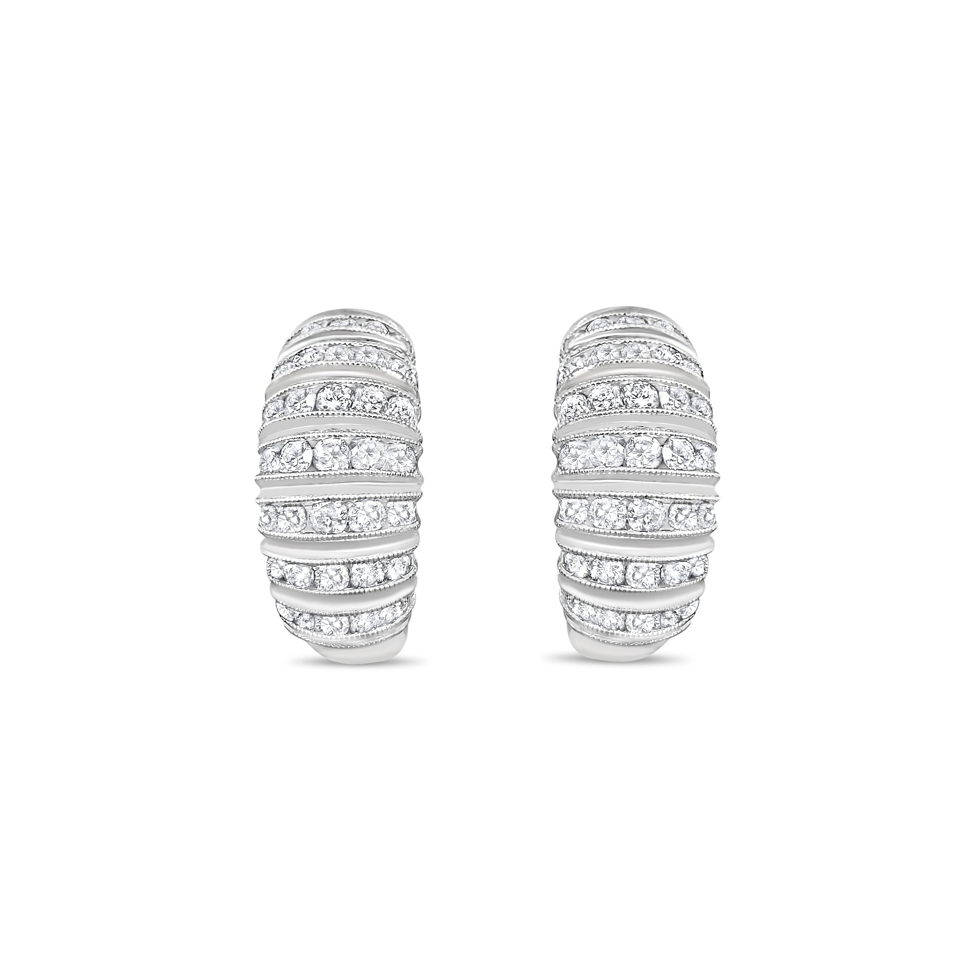1.48cttw Diamond Cluster Huggie Earrings in 14k White Gold – Elegant Everyday Jewelry for Women, Perfect for Work, Date Night & Special Occasions