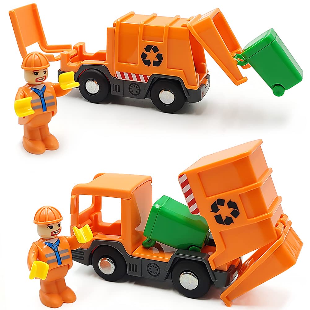 **Magnetic Garbage Truck Toy for Kids - City Vehicle with Wood Train Set Compatibility - Indoor & Outdoor Play for 3-5 Year Old Boys - Perfect for Pretend Play & Train Set Scenes**