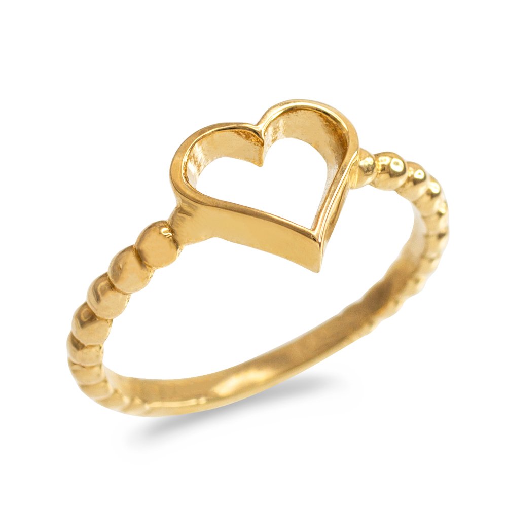 10k Yellow Gold Twisted Beaded Band Open Heart Ring for Women - Elegant Jewelry Gift for Valentine's Day, Anniversary or Special Occasion