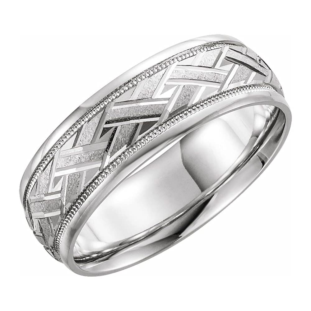 The Black Bow 7mm 14K White Gold Woven Design Comfort Fit Band - Perfect for Weddings, Anniversaries, and Everyday Elegance
