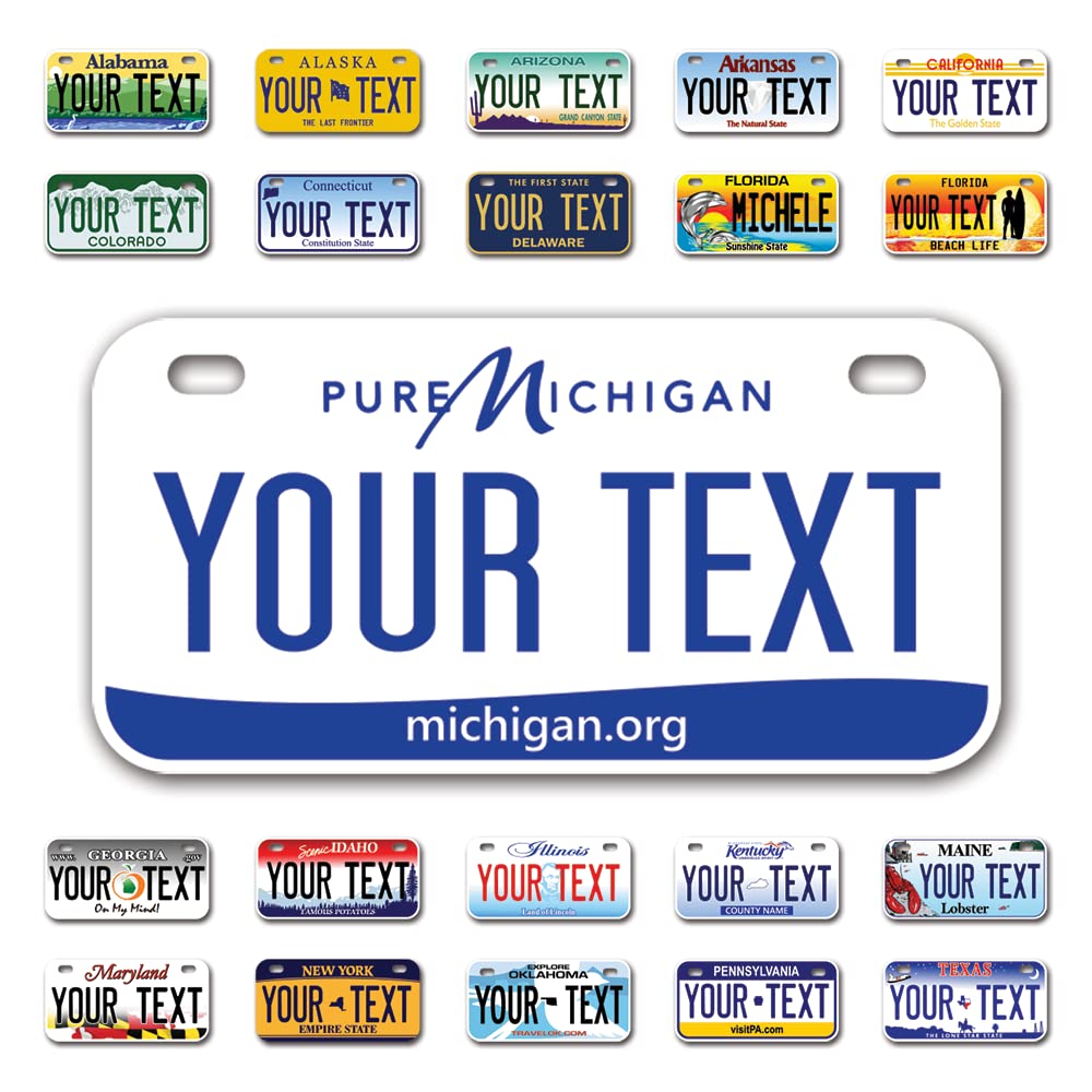 Custom Michigan Blue Mini License Plate 6x3 Inch - Personalized Kids Bike Plate | Choose from 50 US States | Perfect for Bicycles, Scooters & Room Decor