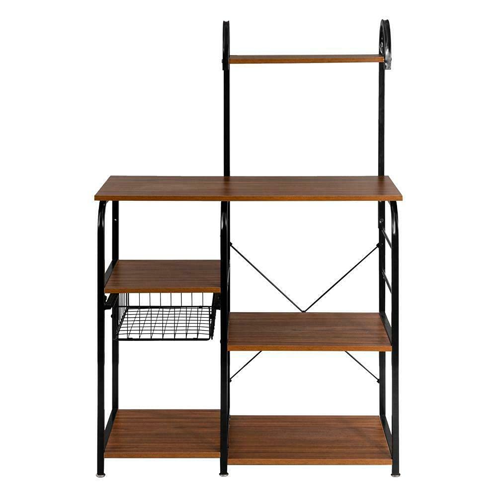 Sturdy Kitchen Baker's Rack with Storage Shelves - Microwave Stand, Spice Organizer & Decorative Ladder Shelf for Small Spaces - Perfect for Pantry, Laundry Room or Bathroom Organization