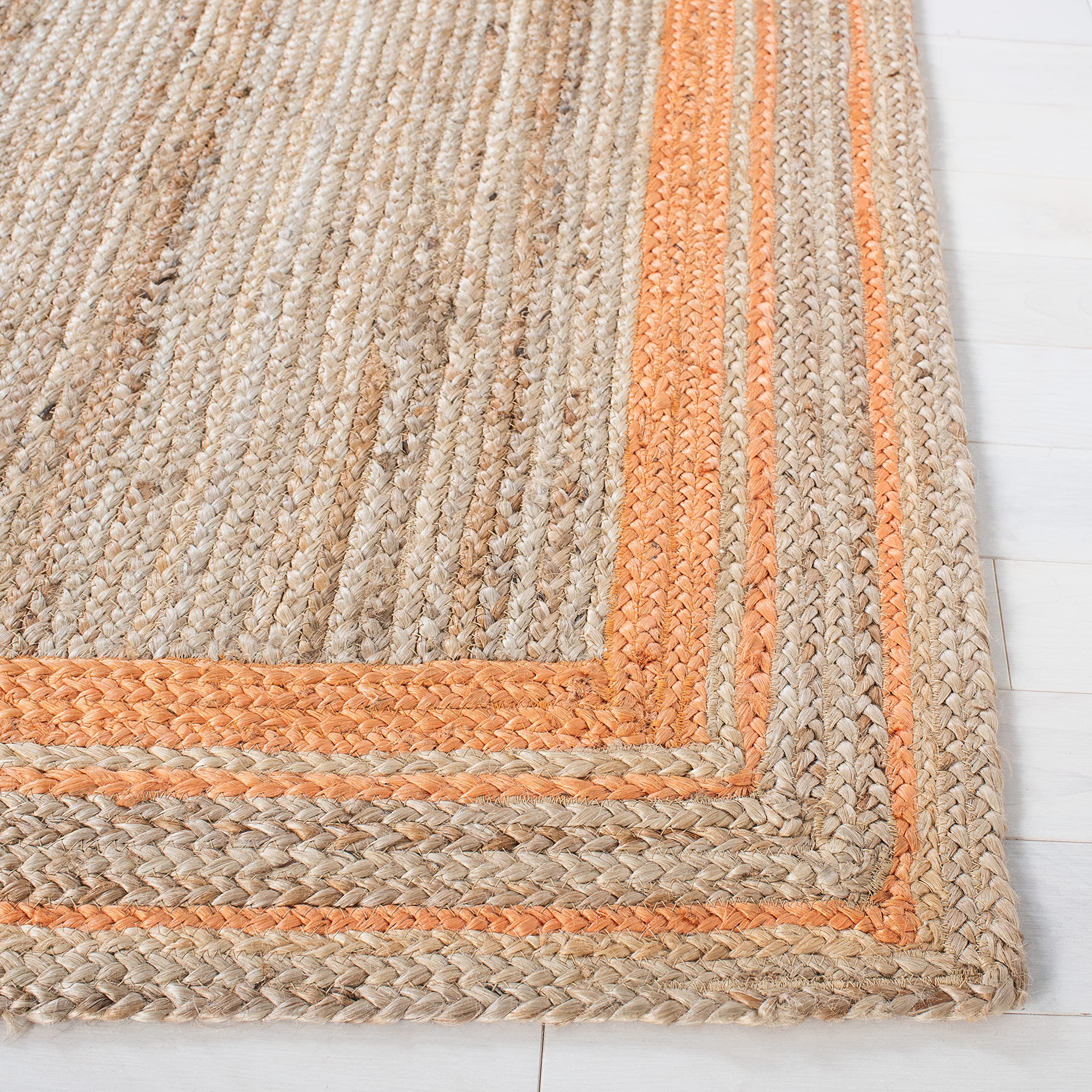 SAFAVIEH Natural Fiber Collection Handmade Jute Area Rug - 8' x 10', Orange & Natural, Farmhouse Style with Border, Durable for High Traffic Areas | Perfect for Living Room, Bedroom, Dining Room & Home Decor (NF109P)