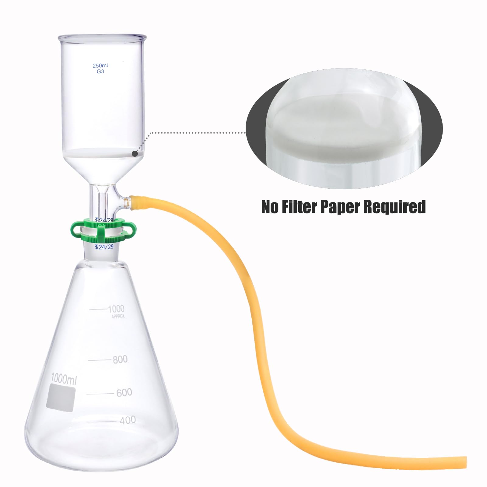 Premium 1000ml Filter Flask & 250ml Buchner Funnel Kit - G3 Borosilicate Glass Vacuum Filtration Distillation Apparatus for Chemistry Labs, Home Brewing, and Essential Oil Extraction