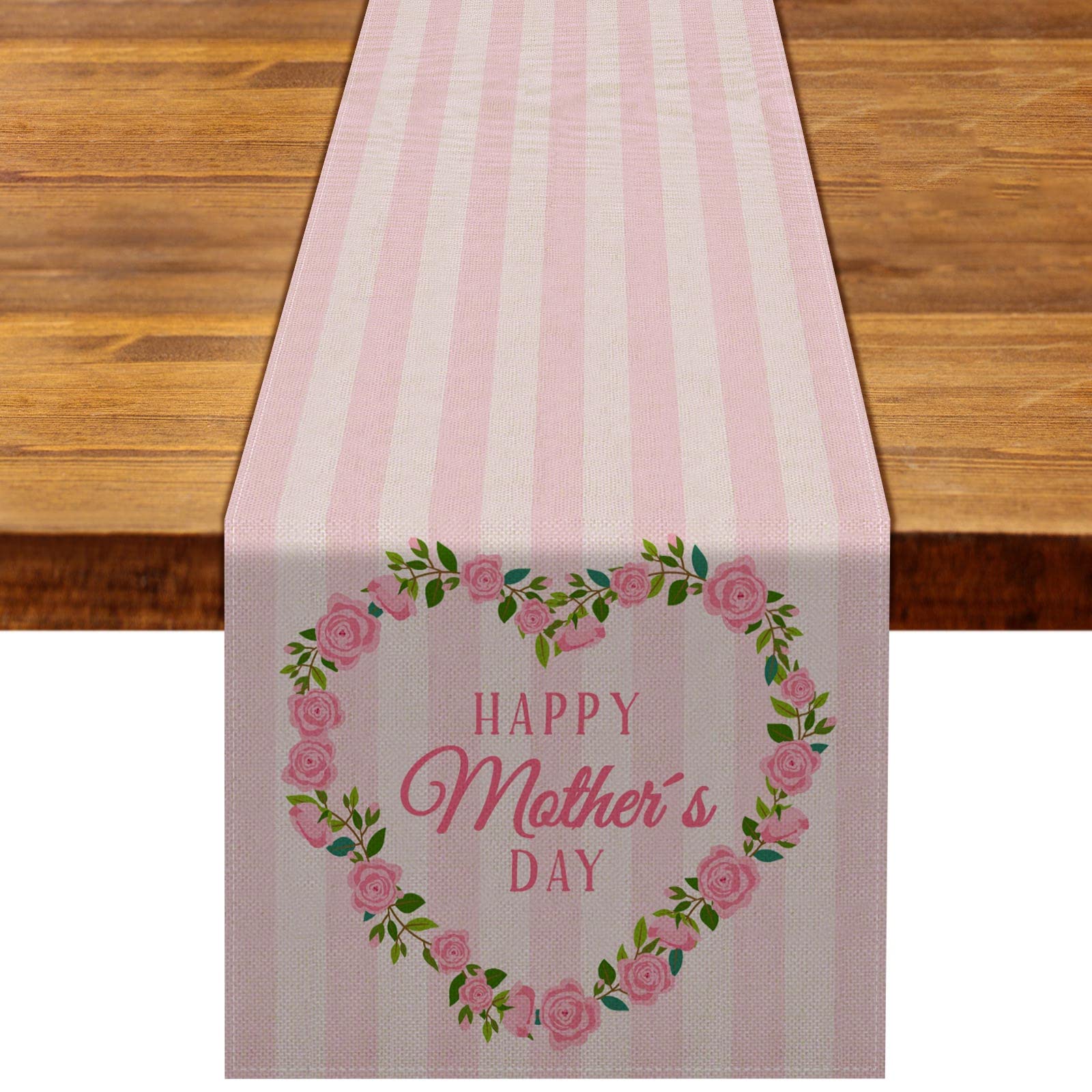 Rainlemon Linen Mother's Day Table Runner - Best Mom Ever Home Decor for Buffet, Kitchen & Dining Room - Perfect for Holiday Gatherings & Family Dinners