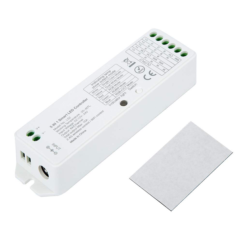 5-in-1 LED Strip Light Controller for Single Color/CCT/RGB/RGBW/RGB+CCT - Smart Lighting Control for Home, Bedroom, Kitchen, and Outdoor Decor