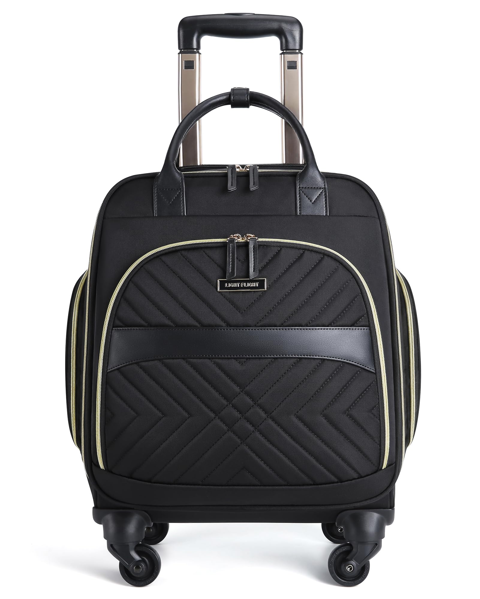 LIGHT FLIGHT Rolling Laptop Bag for Women & Men - 15.6 Inch Spinner Wheel Computer Briefcase with Water-Resistant Design | Perfect for Business Travel, Airplane Carry-On & Office Commute (Quilted Black)