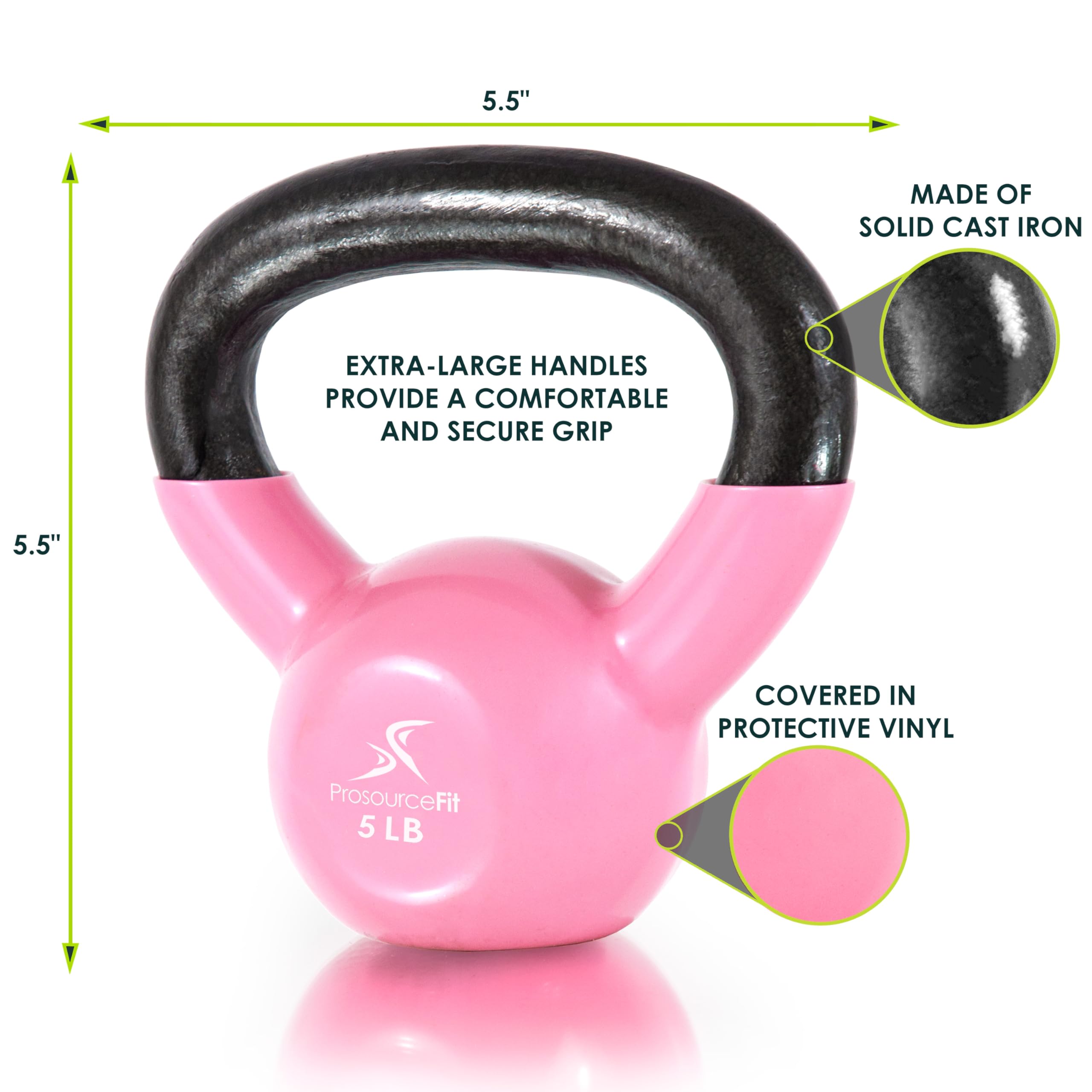 ProsourceFit Vinyl Coated Cast Iron Kettlebells - 5-50lbs Weight Set for Strength Training, CrossFit, HIIT & Home Gym Workouts - Durable Full Body Exercise Equipment for Men & Women