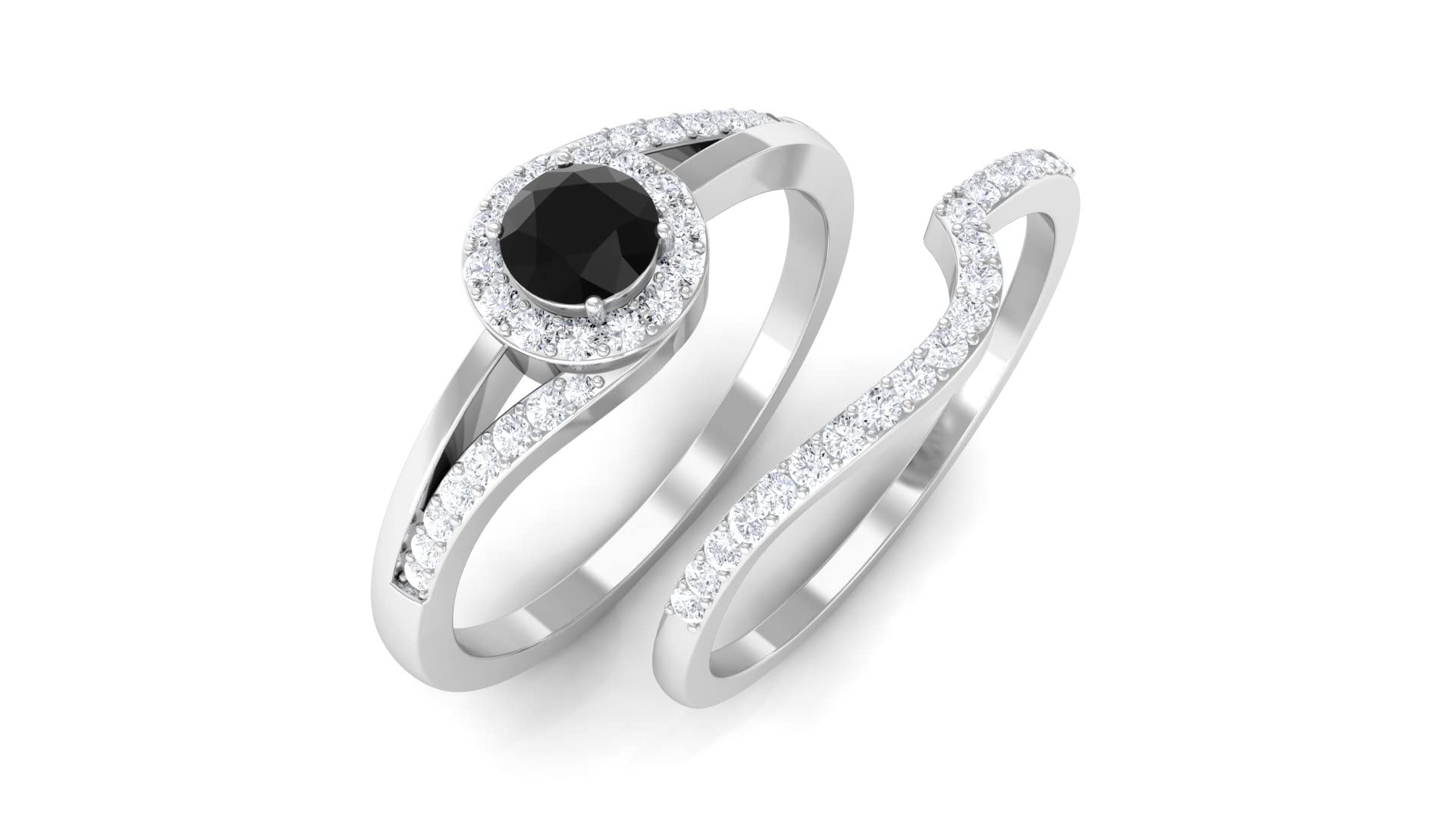3/4 CT Black Onyx and Diamond Wedding Ring Set for Women - 14K Solid Gold Round Cut Bridal Ring Set - Perfect for Engagement, Anniversary, and Special Occasions
