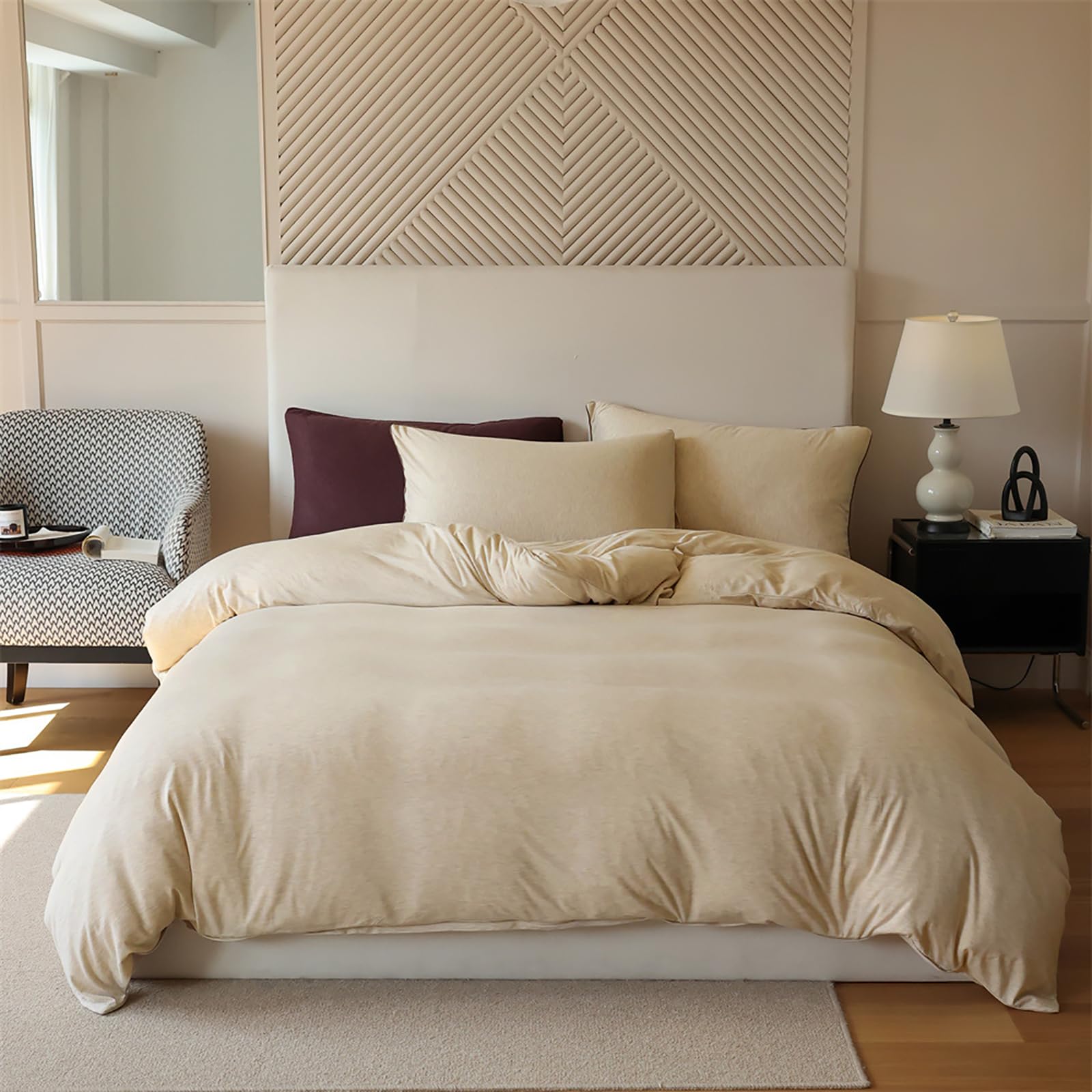 Luxlovery Khaki Comforter Set Full - Soft Breathable 3-Piece Bedding Set for Women & Men, Taupe Solid Quilted Blanket in Sand Color - Perfect for Full Bed, Guest Room & Cozy Home Decor