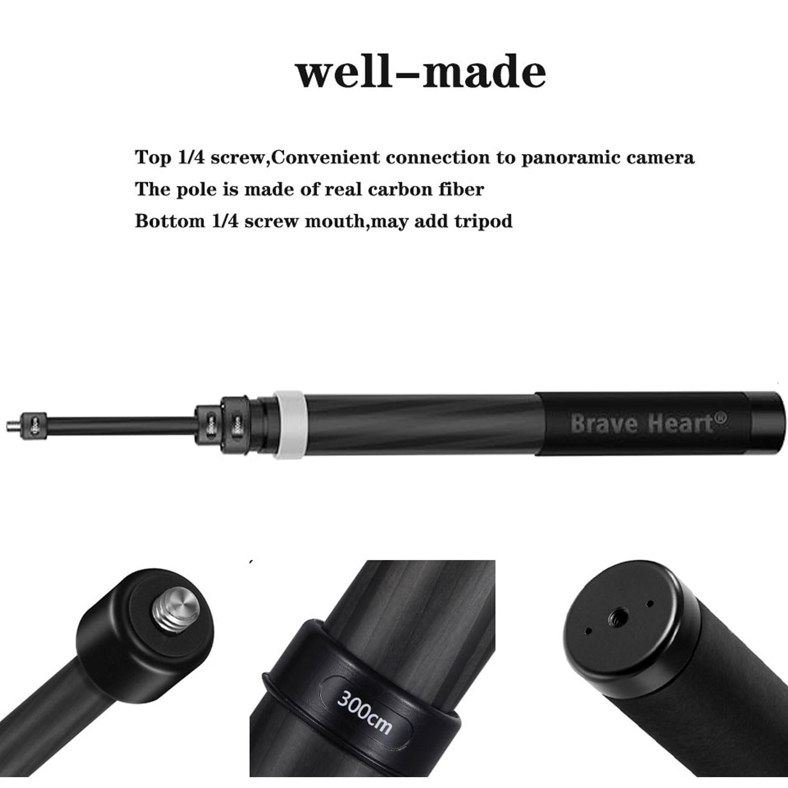 3M 9.8ft Extended Edition Invisible True Carbon Fiber Selfie Stick for Insta360 X4/X3/X2/ONE R/ONE X Action Cameras - Lightweight & Durable Camera Accessories (Grey) - Perfect for Vlogging, Travel & Adventure Photography