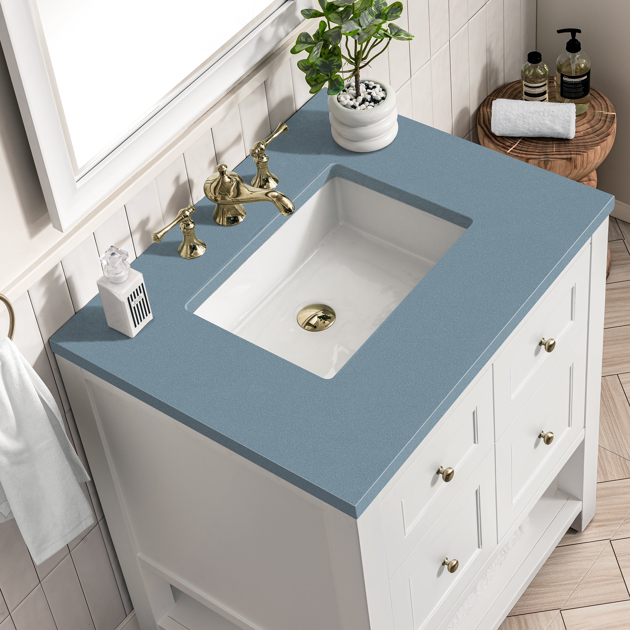 Breckenridge 30-Inch Single Bathroom Vanity Set with Bright White Finish & 3CM Cala Blue Quartz Countertop - Perfect for Modern Master Bathrooms & Guest Powder Rooms