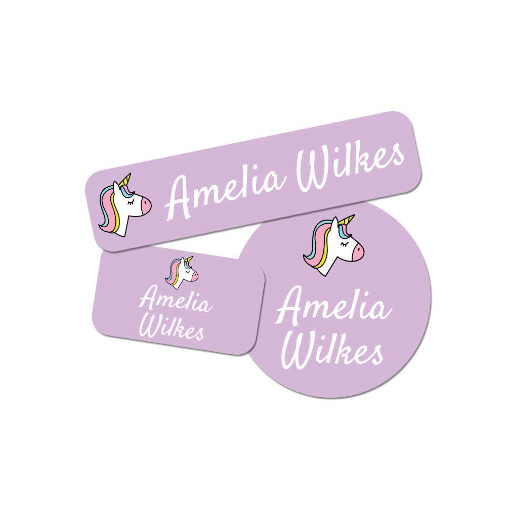 Custom Waterproof Name Labels for Kids - Unicorn Design, 128 Pack | School, Shoes & Lunch Box Labels