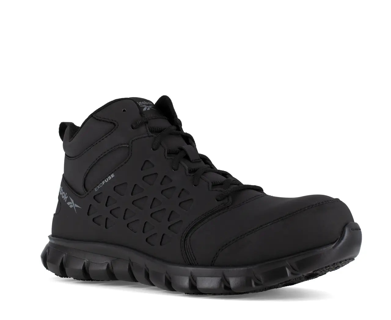 Sublite Cushion Alloy Toe Mid Cut Work Boots for Men - Lightweight Safety Shoes with Exofuse Technology, Black - Perfect for Construction, Warehouse & Outdoor Work
