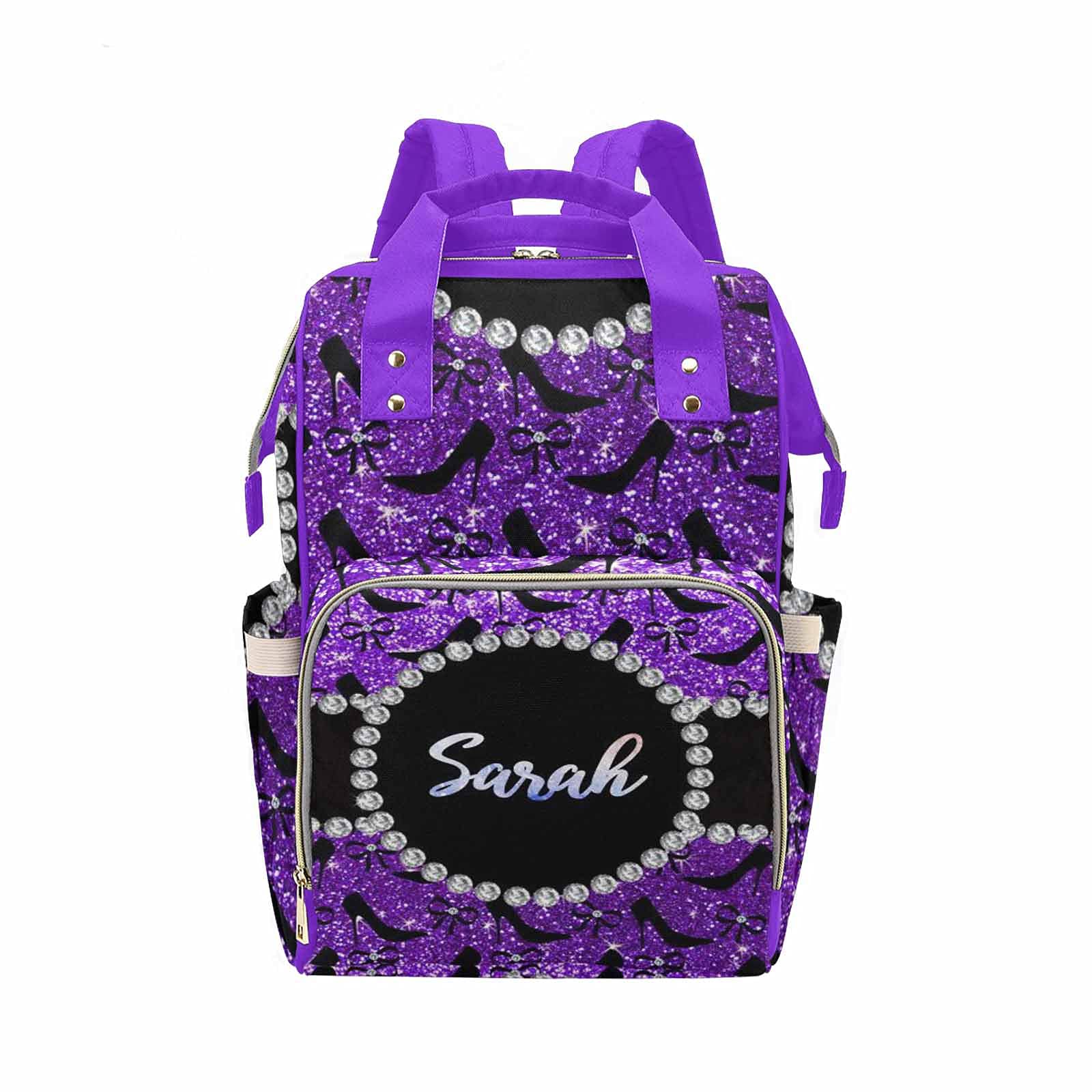 Personalized Dinosaur Print Purple Diaper Backpack - Stylish Nursing Baby Bag for Moms, Waterproof Nappy Travel Backpack with Multiple Pockets | Perfect for Daycare, Travel & Everyday Use
