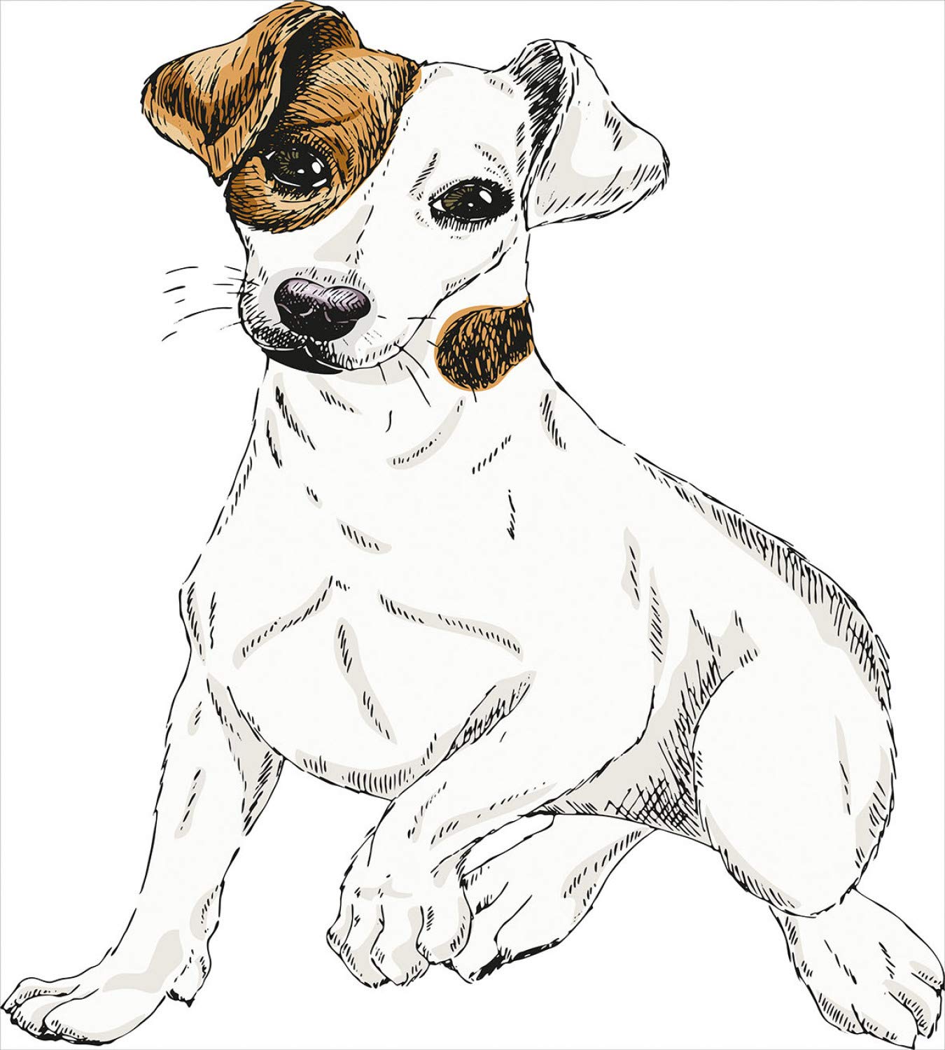 Ambesonne Jack Russell Duvet Cover Set - Sketch Style Puppy Portrait Pet Shelter Hand Drawn Terrier Design - 3 Piece Queen Size Bedding Set with 2 Pillow Shams in Cream & Pale Brown - Perfect for Dog Lovers' Bedroom Decor & Gift Idea