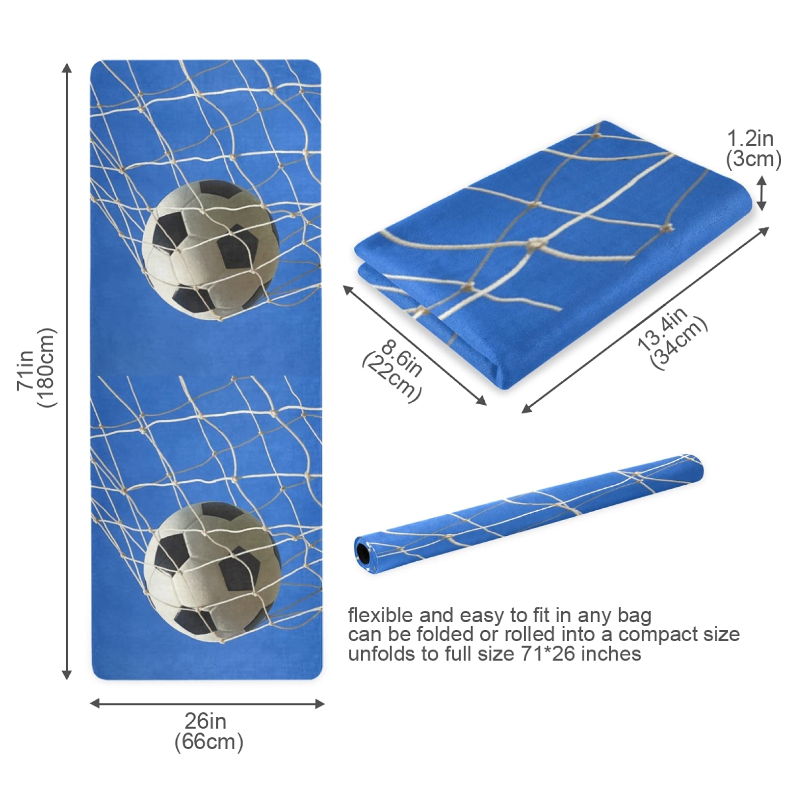 Blue Sky Non-Slip Rubber Yoga Mat - 1mm Thick Fitness Exercise Mat with Carry Bag | Durable Folding Workout Mat for Pilates, Floor Exercises & Soccer Training | Perfect for Home Gym, Studio & Outdoor Sports