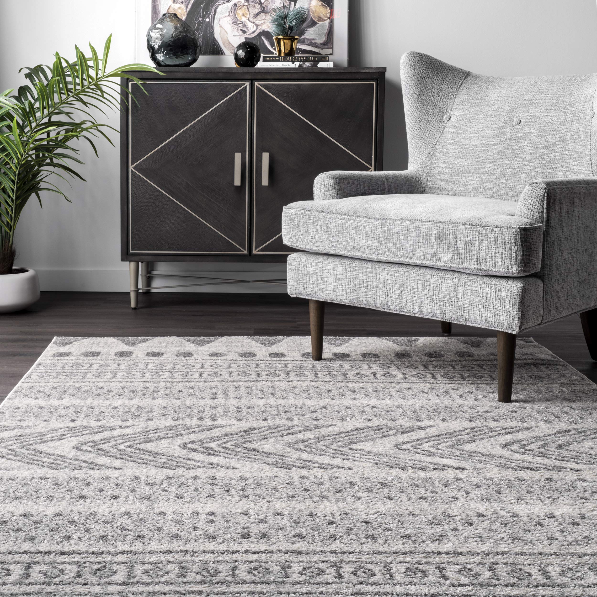 nuLOOM Shaina Tribal Handmade Area Rug 4' x 6' Oval Gray - Boho Chic Living Room Bedroom Decor