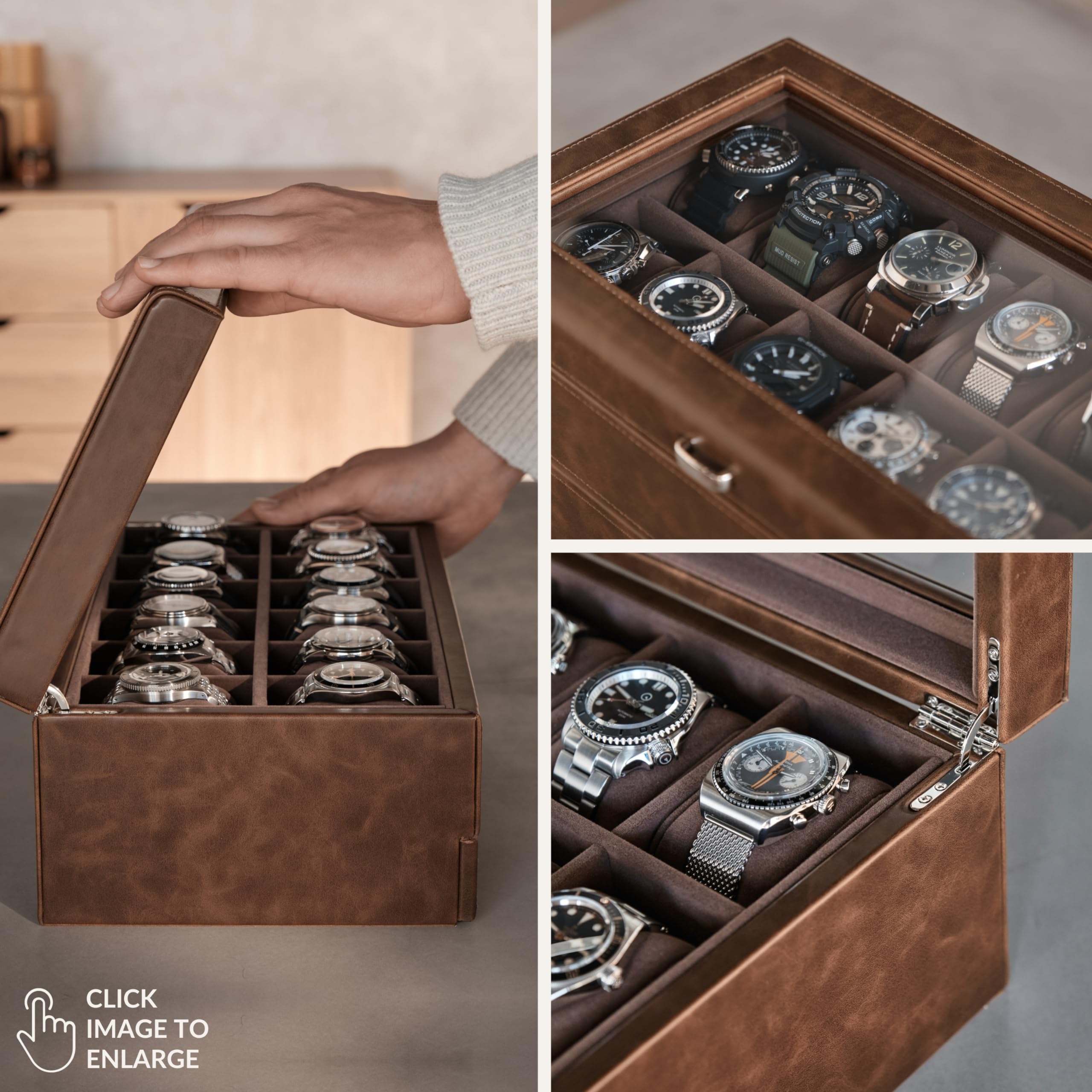 Luxury 12-Slot Watch Box for Men - Premium Watch Storage & Display Case for Home & Travel