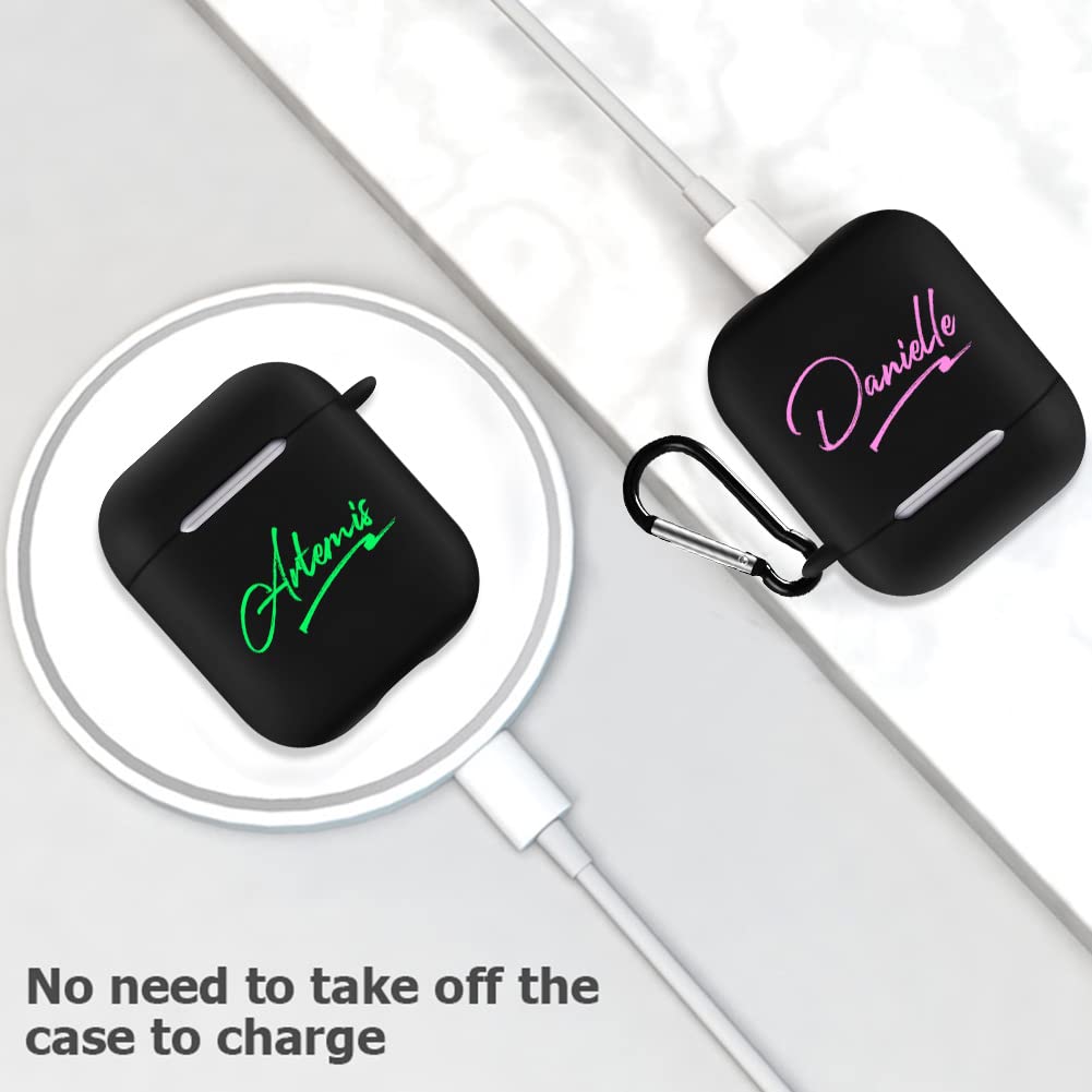 Custom AirPods Case for AirPods 1/2 - Shockproof Black TPU Cover with Keychain for Travel & Gym