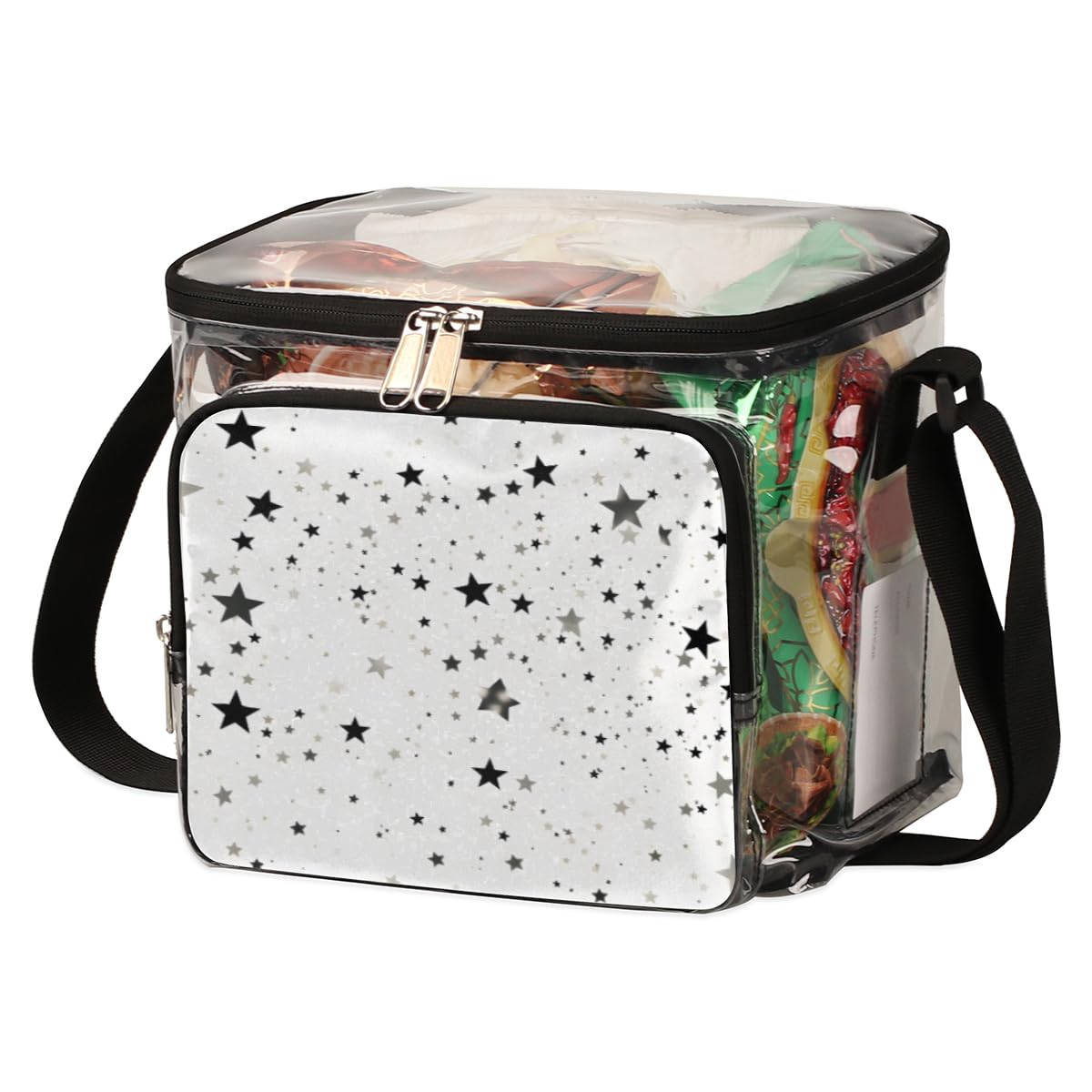 GzLeyigou Clear Transparent Tote Bag with Silver Stars - Shining Shoulder Crossbody Purse for Women | Perfect for Concerts, Stadium Events, Travel, Picnic & Outdoor Activities | Stadium Approved Lunch Bag