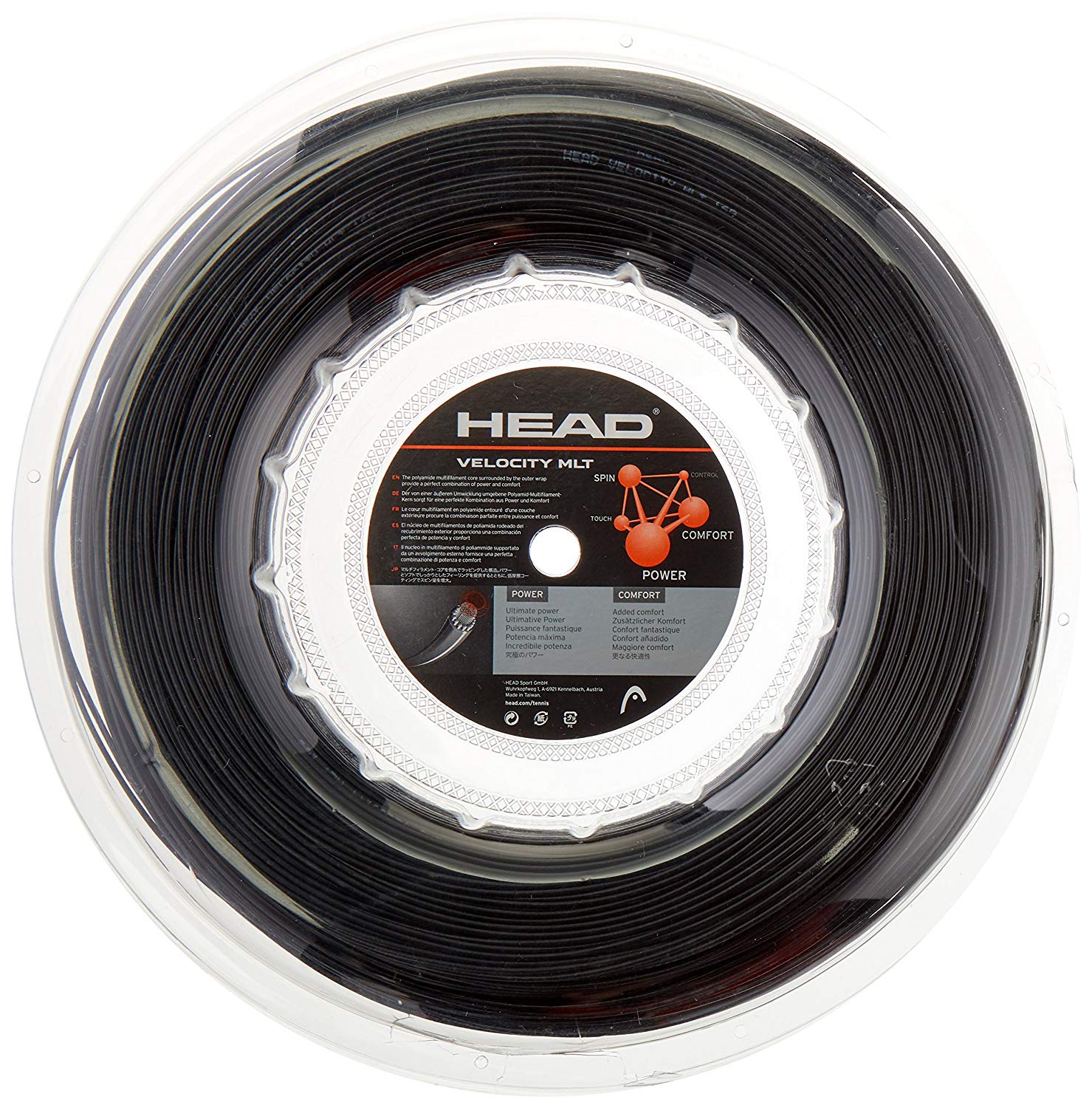 Head Velocity MLT 17/1.25 Tennis String Reel (Black) - Premium Tennis Racket String for Enhanced Control & Spin - Perfect for Competitive Play & Training Sessions