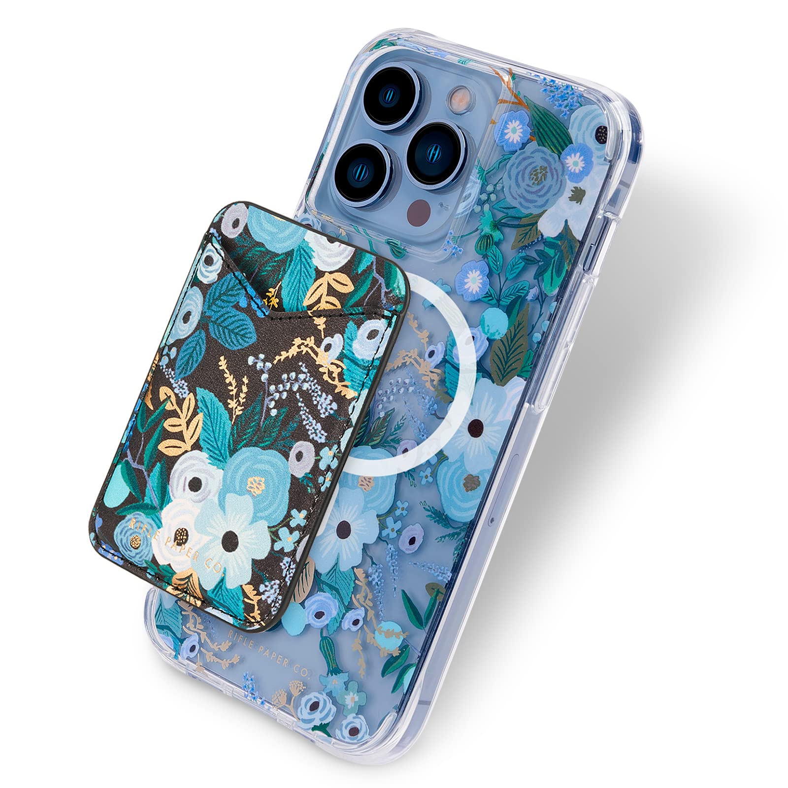 Rifle Paper Co. Magnetic Wallet for iPhone 16 Pro Max/15 Pro/14/13 - Vegan Leather MagSafe Card Holder (Holds 3 Cards) | Slim Detachable Phone Wallet | Garden Party Blue | Perfect for Everyday Use, Travel & Contactless Payments