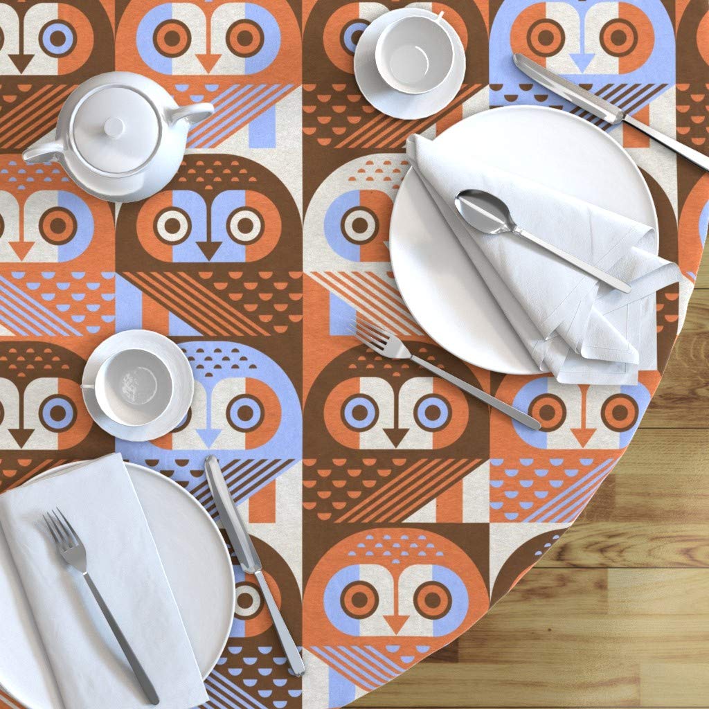 Custom Owls & Birds Pattern Cotton Sateen Tablecloth - 70
