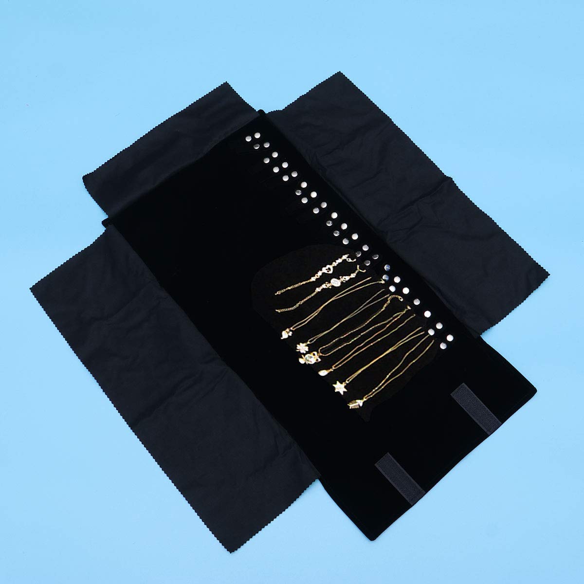 Cabilock Roll-Up Jewelry Organizer Pouch - Travel Jewelry Storage for Bracelets, Necklaces, Earrings & Makeup Brushes | Compact Black Choker Style Handbag Accessory for Women | Perfect for Travel, Home Organization & Gift Giving