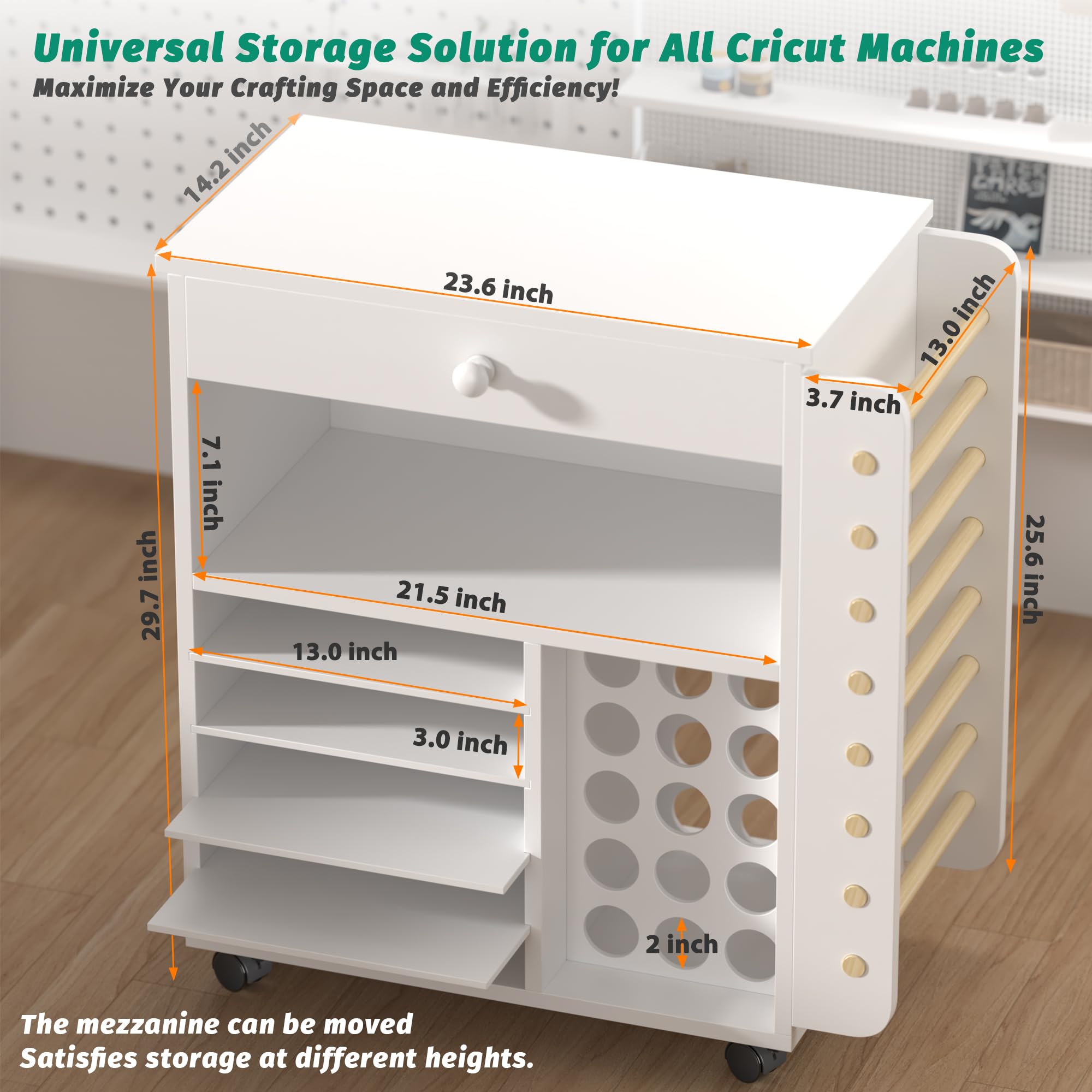 Cricut Compatible Craft Storage Cart with Vinyl Roll Holder & Drawers - Rolling Craft Organization Cabinet & Workstation for DIY Projects, Scrapbooking & Home Craft Room Organization