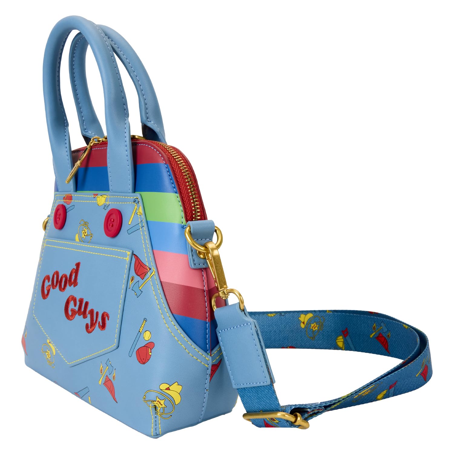Loungefly Chucky Good Guys Overalls Crossbody Bag - Horror Movie Fan Accessory for Halloween, Cosplay, and Collectors