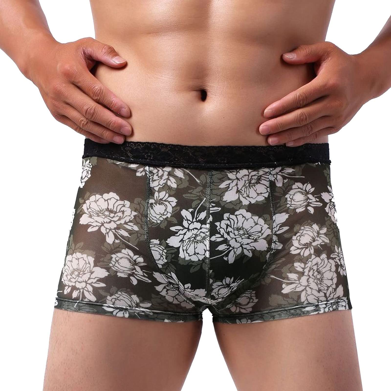 **Men's Breathable Lace Boxer Briefs - Printed Transparent Underwear with Odor Control for Comfort & Style | Perfect for Daily Wear, Gym & Travel**