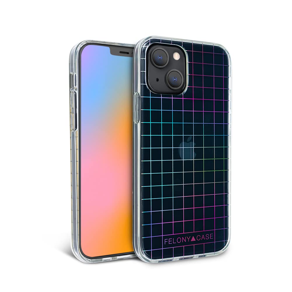 Holographic Grid iPhone 13/14 Case - Shockproof & Anti-Scratch Protective Cover for Apple iPhone 13 & 14 - Stylish Durable Phone Case for Everyday Use, Travel & Outdoor Activities