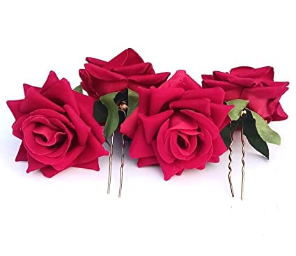 ALIBA COLLECTION Velvet Rose Flower Hair Pins for Women & Girls - 4 Piece Set | Bridal Hair Accessories for Weddings, Parties & Baby Showers | Elegant Hair Clips for Special Occasions & Daily Wear