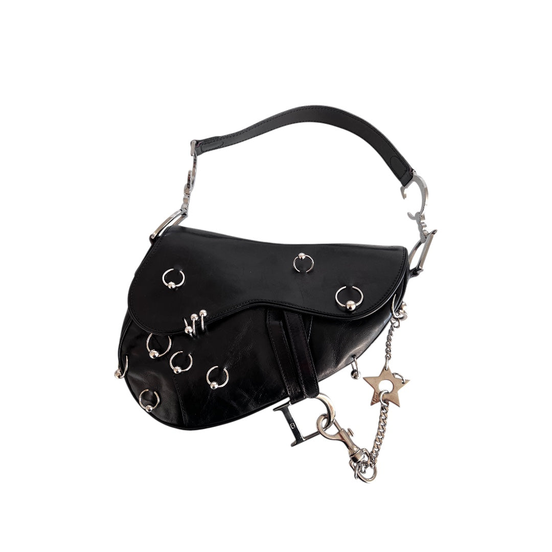 Vintage Dior Black Leather Saddle Bag - Luxury Crossbody Purse for Women | Perfect for Date Night, Parties & Everyday Fashion Accessory
