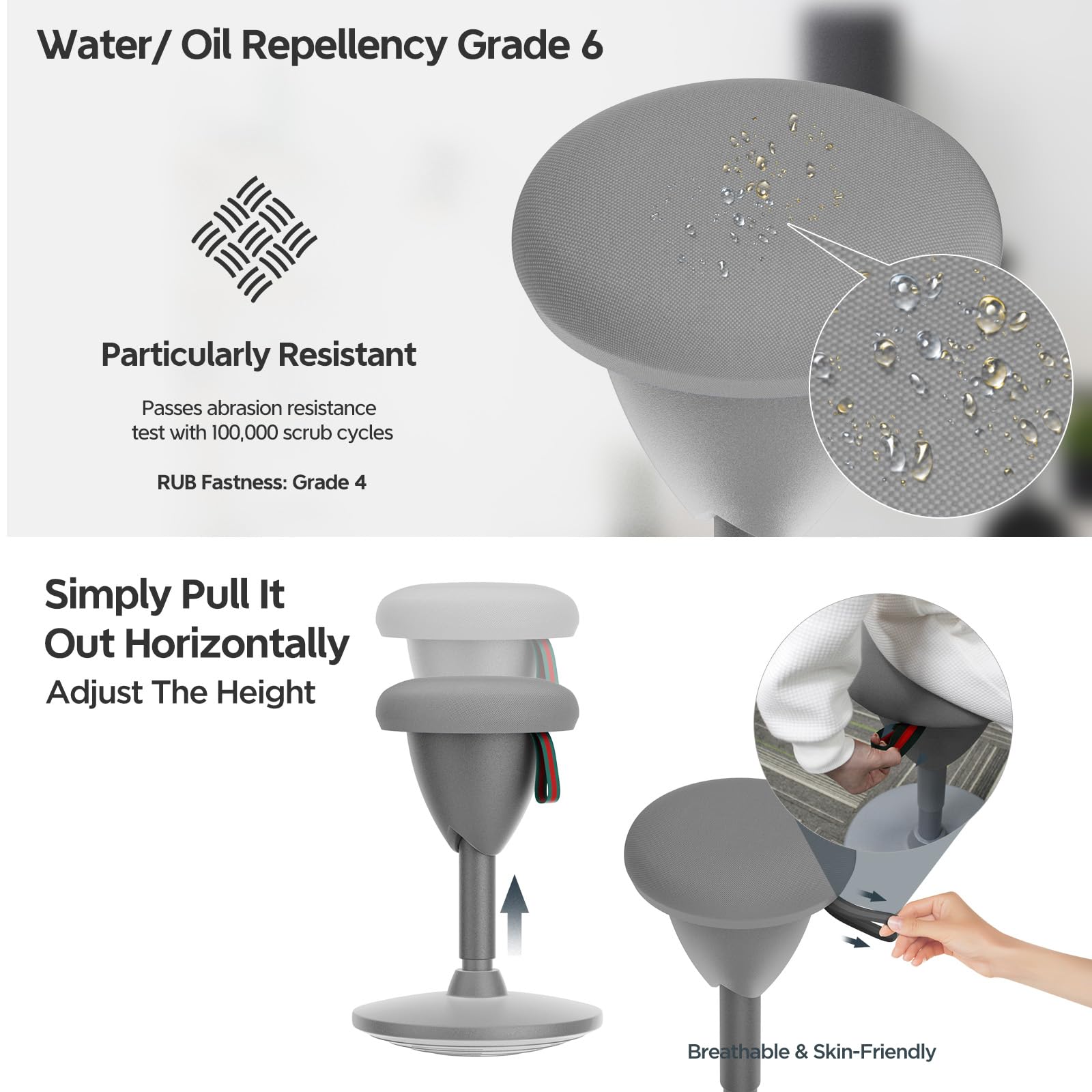 **Adjustable Height Wobble Stool - 360° Rocking Motion Standing Desk Chair for Office & Classroom, Ergonomic Balance Stool with Non-Slip Base, Portable Active Sitting Stool (Light Grey) - Perfect for Home Office, School & Workspaces**