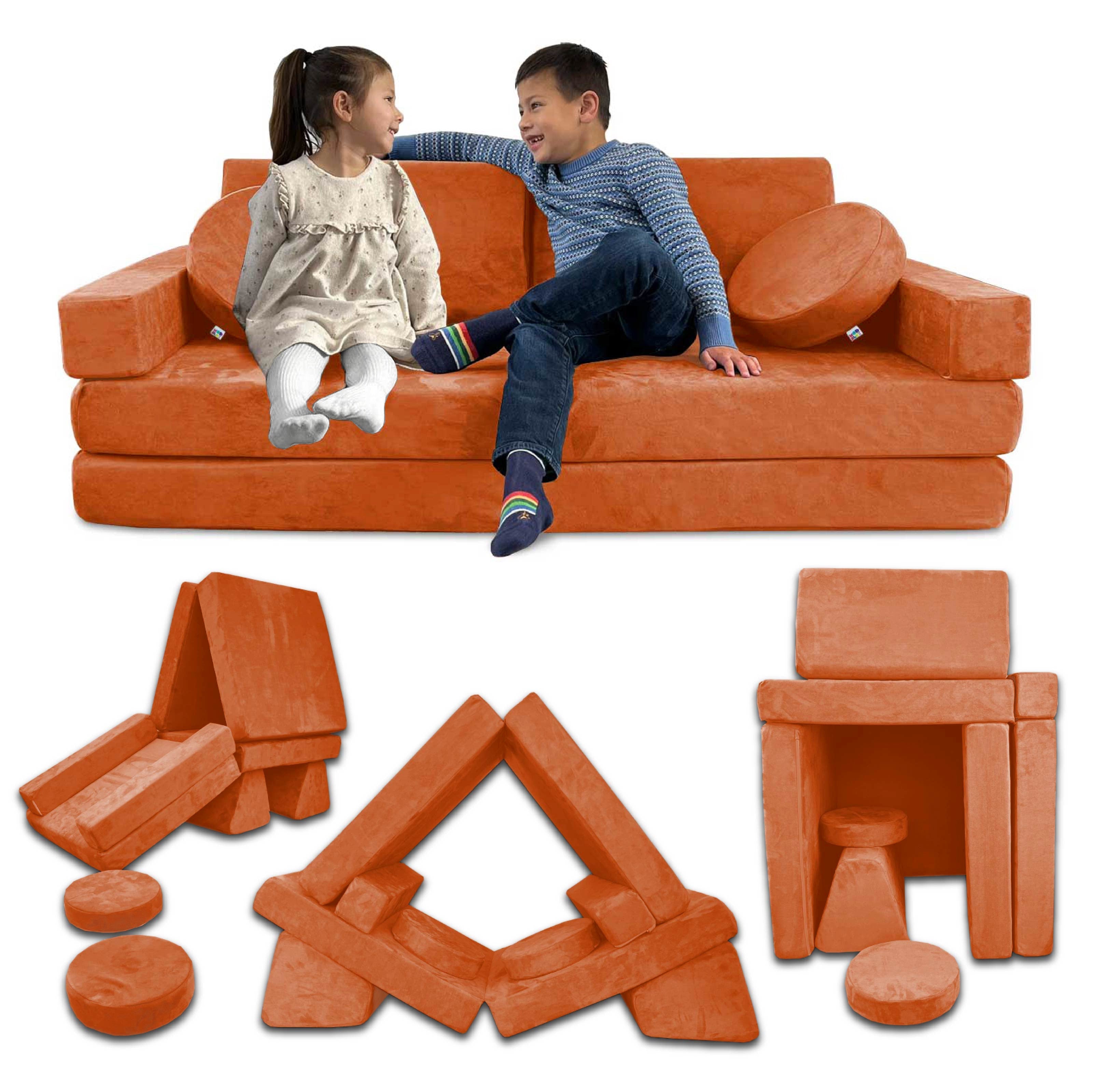 10-Piece Soft Modular Microsuede Foam Kids Play Couch Set - Durable & Washable for Playroom, Bedroom, or Living Room - Perfect for Toddlers & Children's Indoor Playtime, Reading Nook, or Nap Space