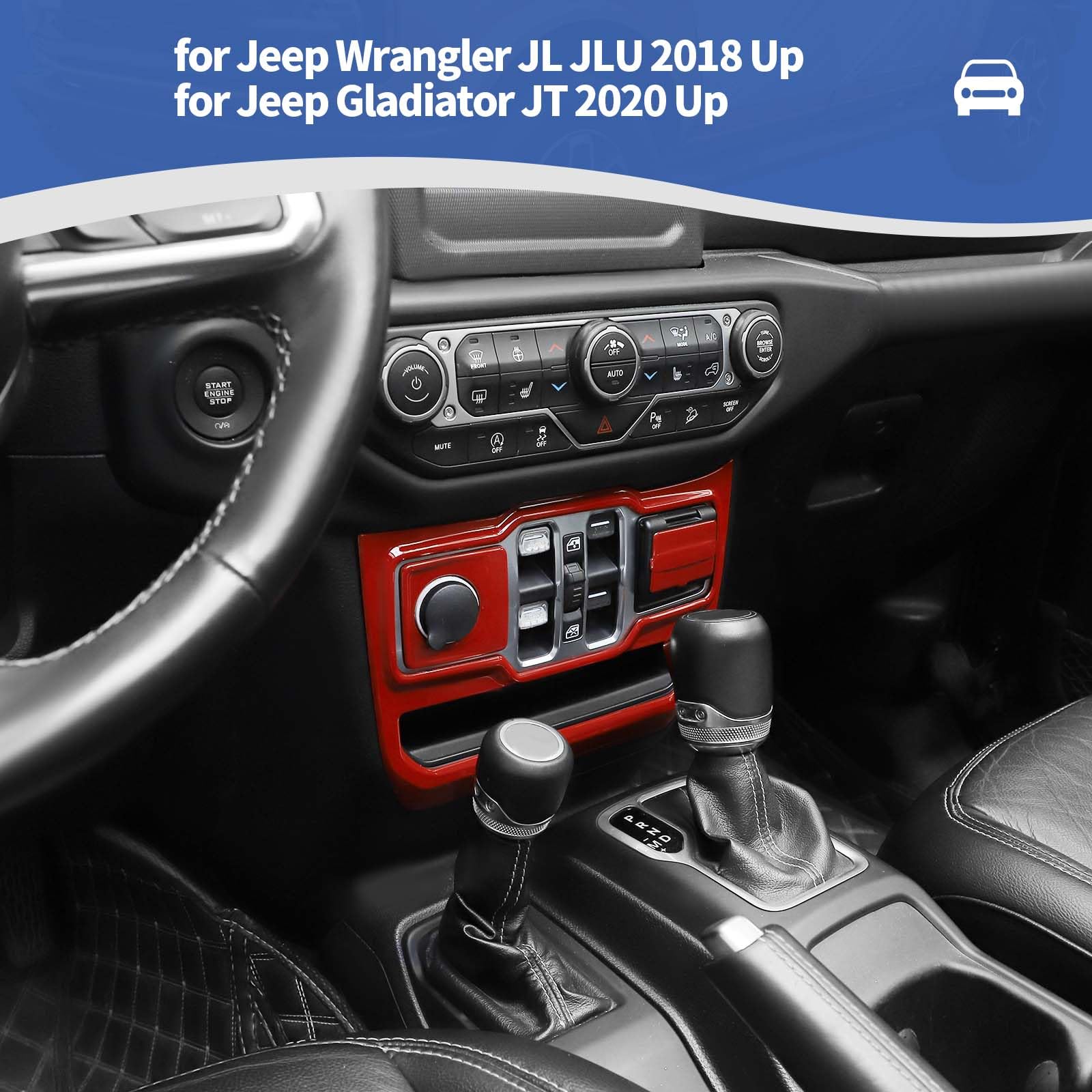 Jeep Wrangler JL JLU & Gladiator JT Center Dash Switch Panel Trim Cover - RT-TCZ Red Interior Accessories (3pcs) | Fits 2018-2024 Models | Perfect for Off-Roading & Interior Customization