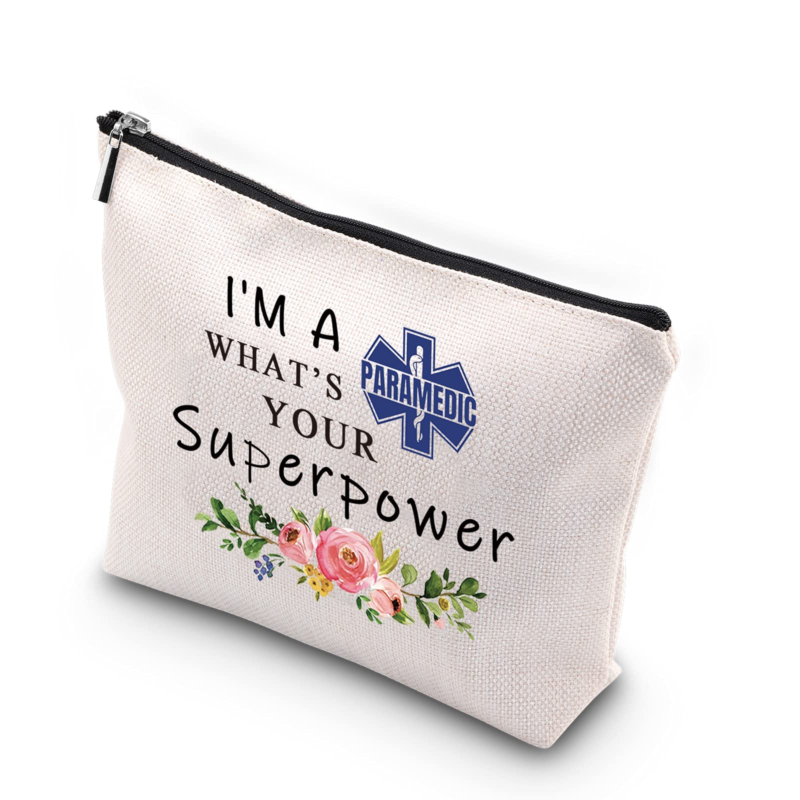 WCGXKO Paramedic Gift - 'I'm a Paramedic, What's Your Superpower?' Zipper Makeup Bag & Travel Toiletry Pouch - Perfect for EMS Professionals, Nurses, and First Responders (Great for Work, Travel, and Everyday Use)