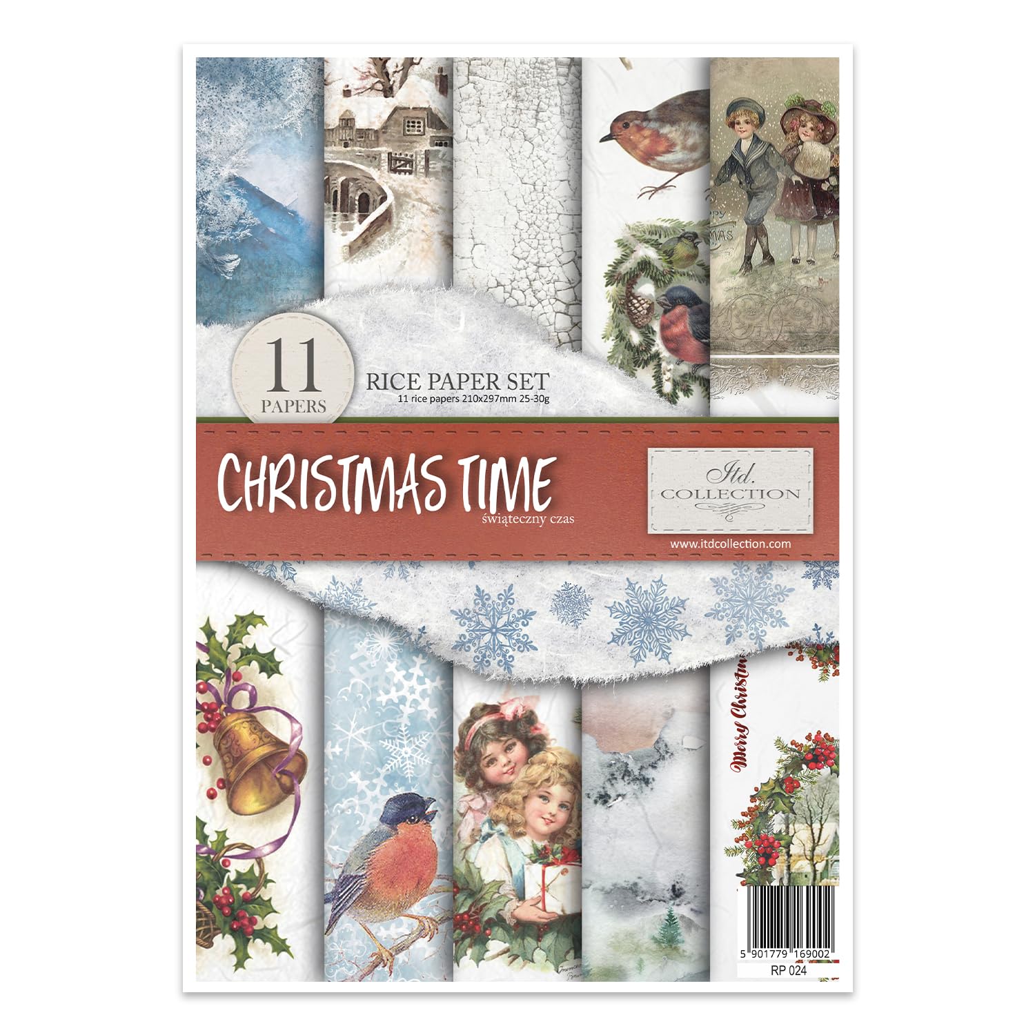 Premium Christmas Rice Paper Sheets 29.7 x 21 cm (A4 Size) - RP024 for Holiday Crafts, Scrapbooking & DIY Decorations