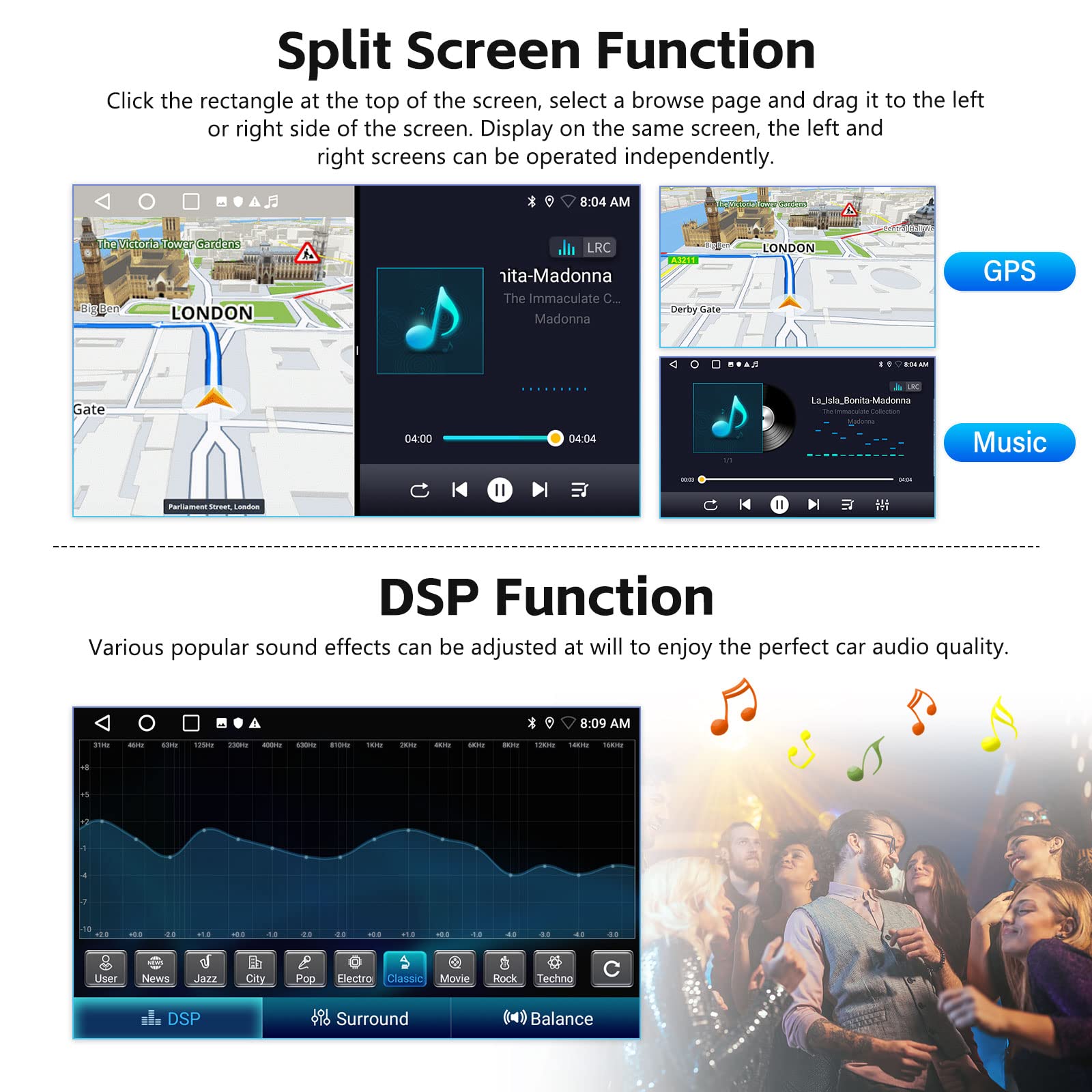 2+32GB Android Double Din Car Stereo with Apple CarPlay & Android Auto - 9