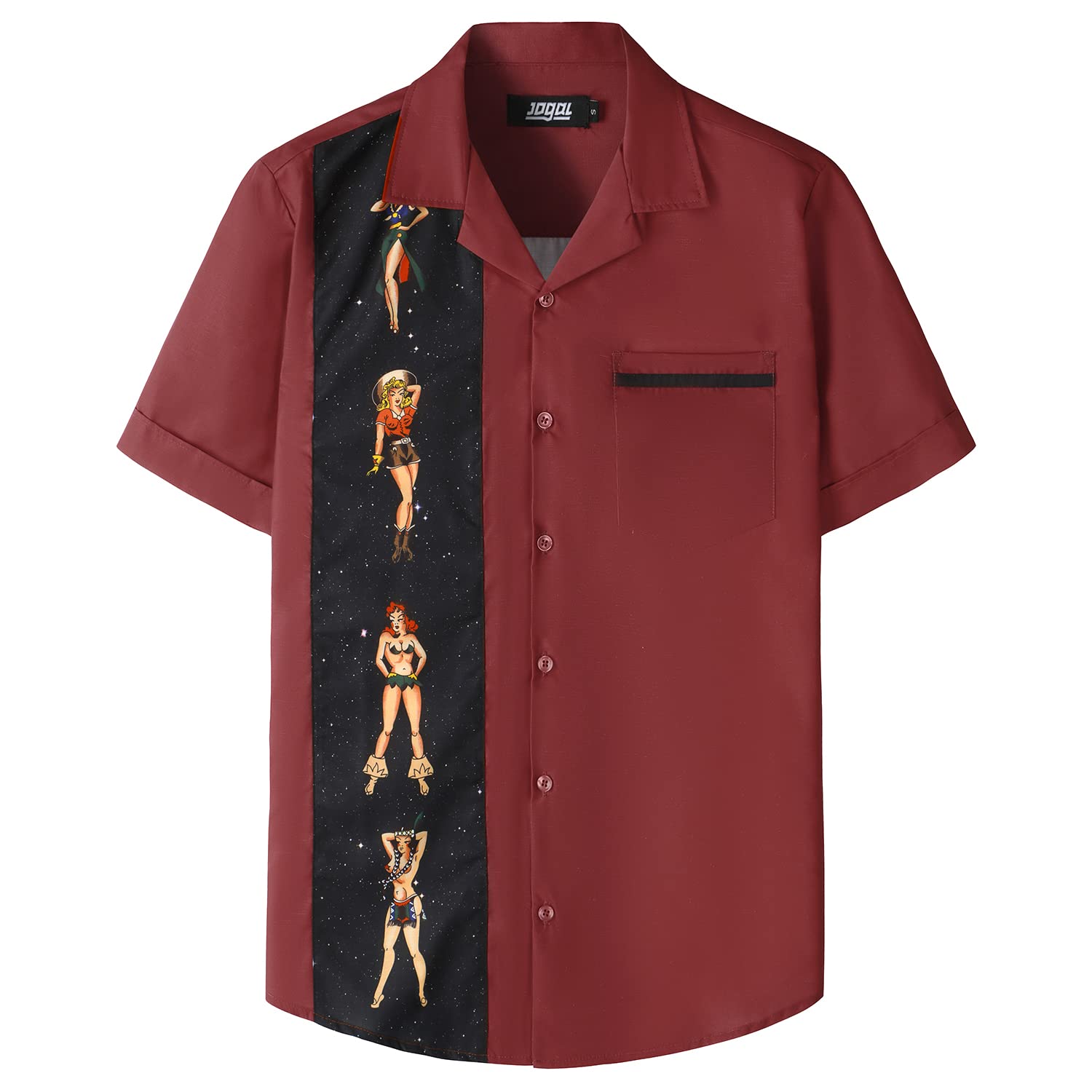**JOGAL Men's Vintage 50s Rockabilly Bowling Shirts - Short Sleeve Hawaiian Aloha Shirt for Beach, Party & Casual Wear**    *(Ideal for Bowling, Luau Parties, Summer Outfits & Retro Fashion)*