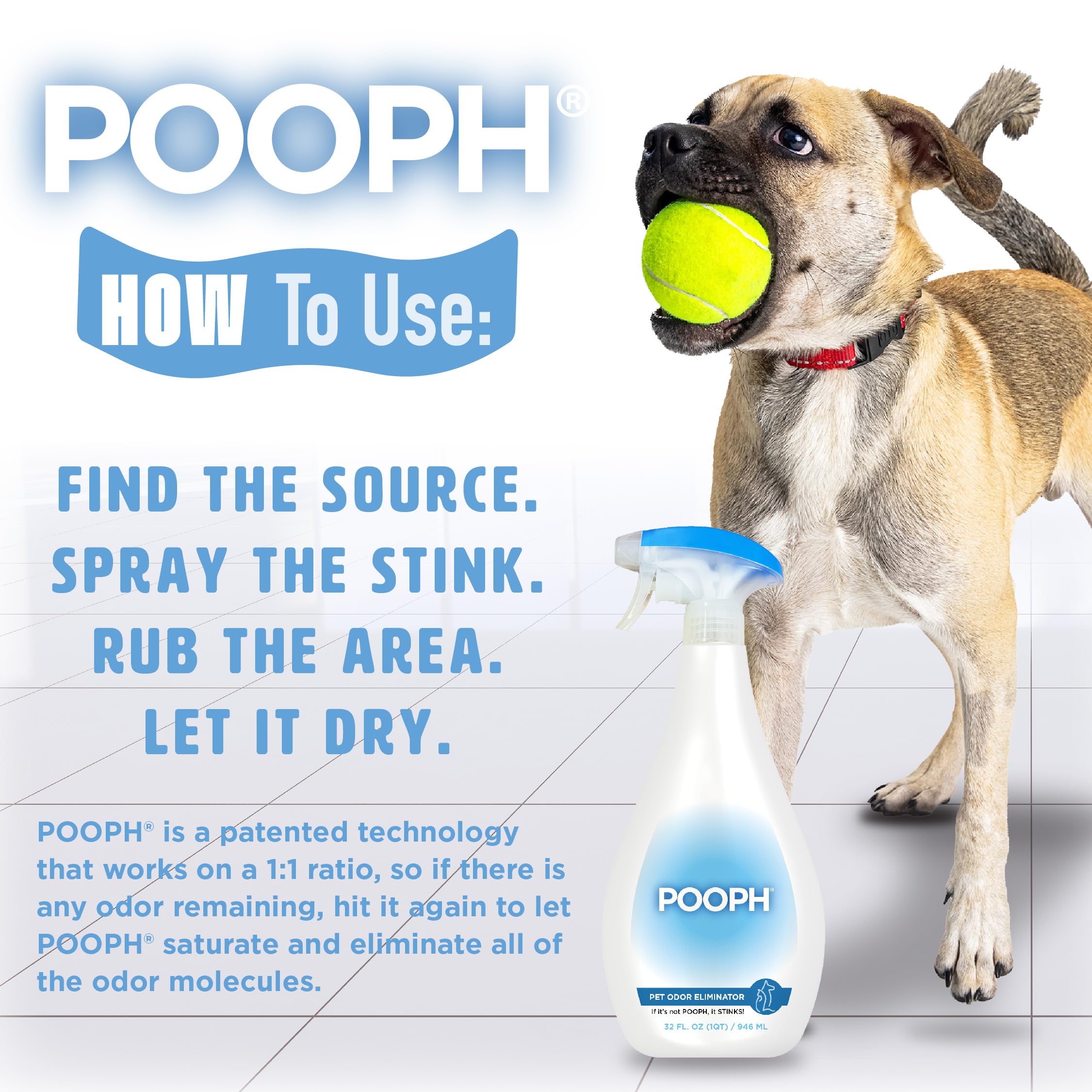 Pooph Pet Odor Eliminator Spray - 3 Pack (32oz Each) | Molecular Odor Neutralizer for Dogs & Cats | Urine, Poop, Pee Stain Remover | Safe for Furniture, Carpets & Pet Areas | Fresh & Clean Scent for Home, Kennels & Pet Supplies