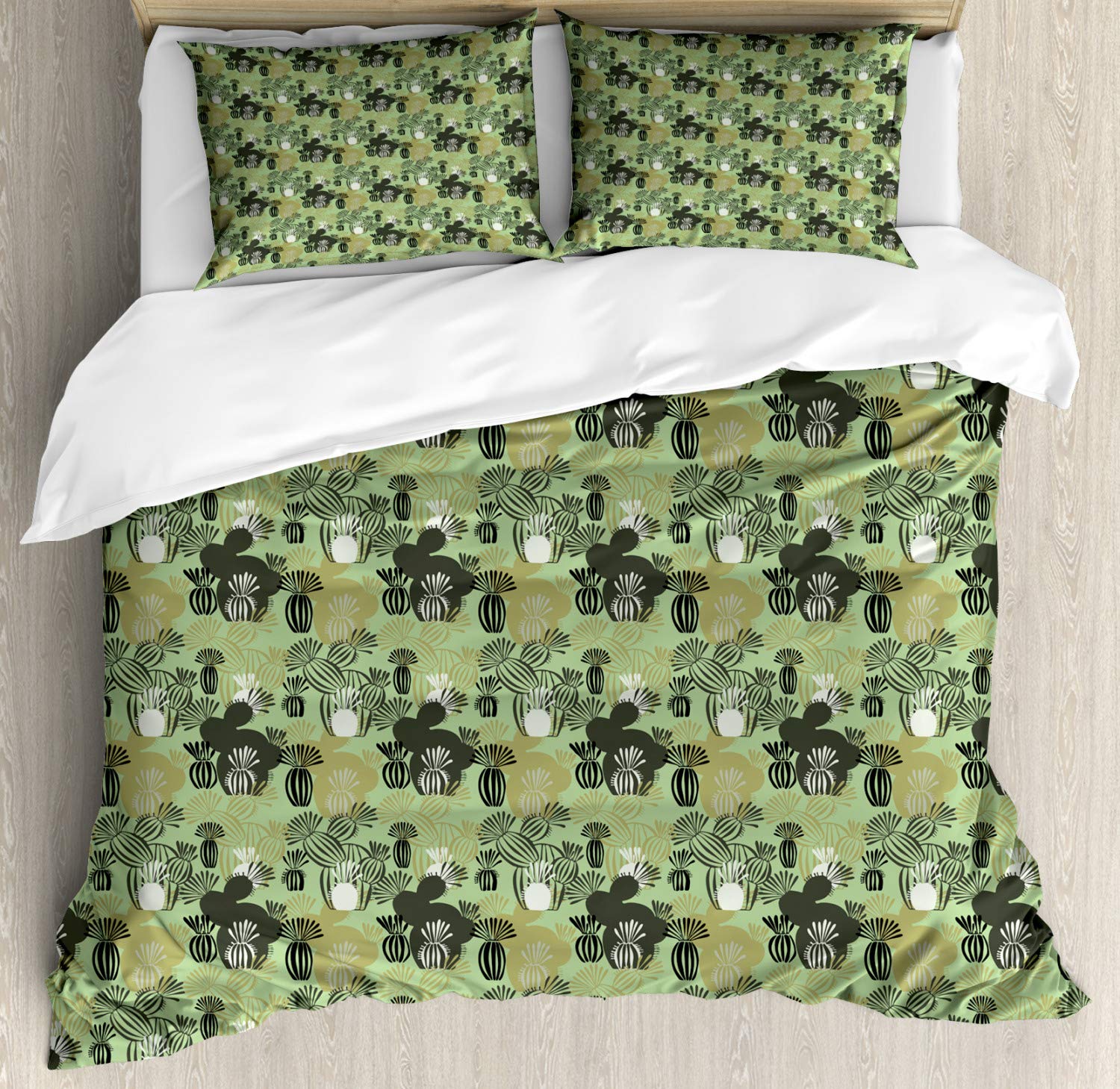 Ambesonne Cactus Duvet Cover Set - King Size 3 Piece Bedding with 2 Pillow Shams | Abstract Cactus Pattern in Khaki Dark Sepia Green | Perfect for Boho & Desert Theme Bedrooms