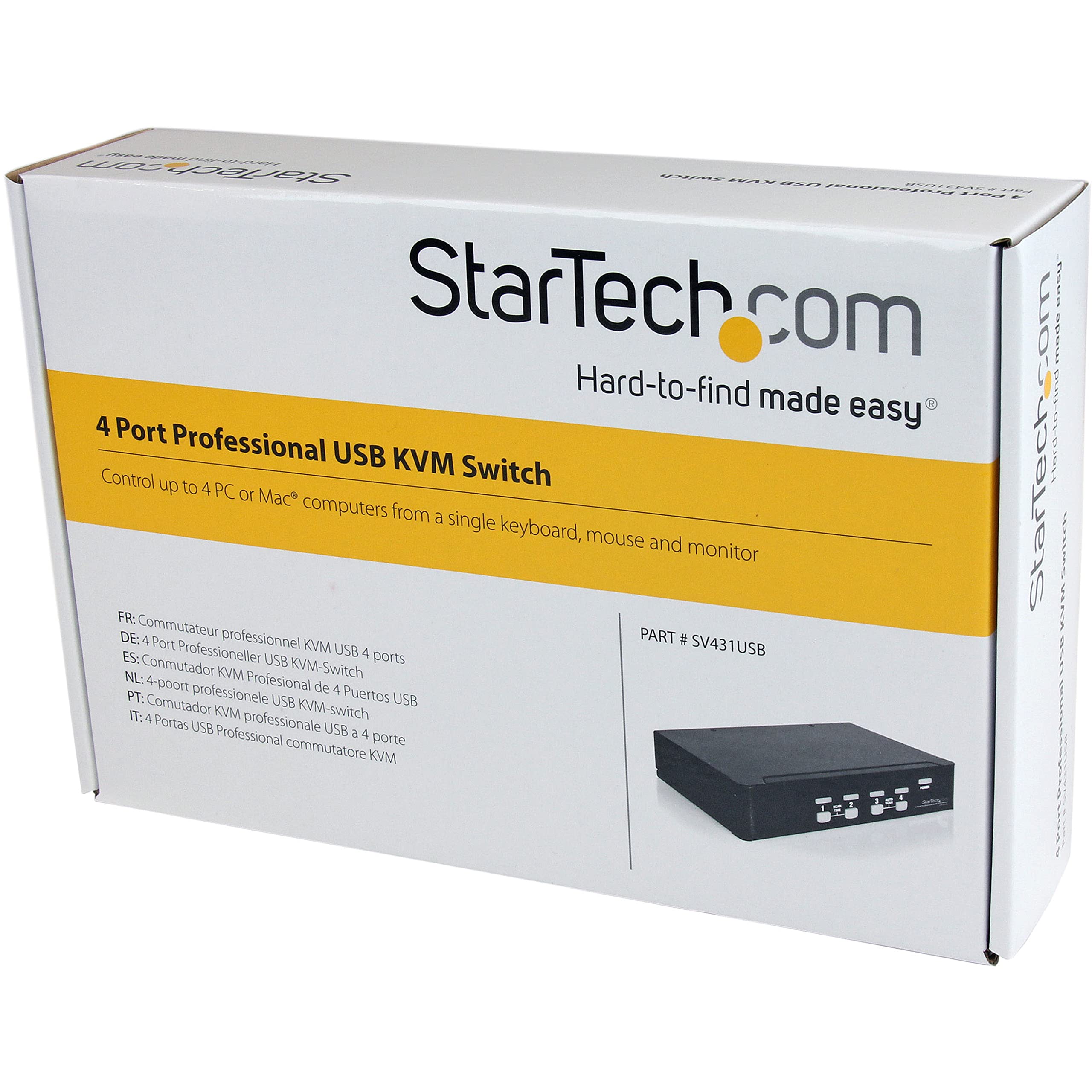 StarTech.com SV431USB 4-Port USB VGA KVM Switch with Built-in Hub - 1U Rack Mountable for Server Management, Multi-Computer Control & Office Workstations