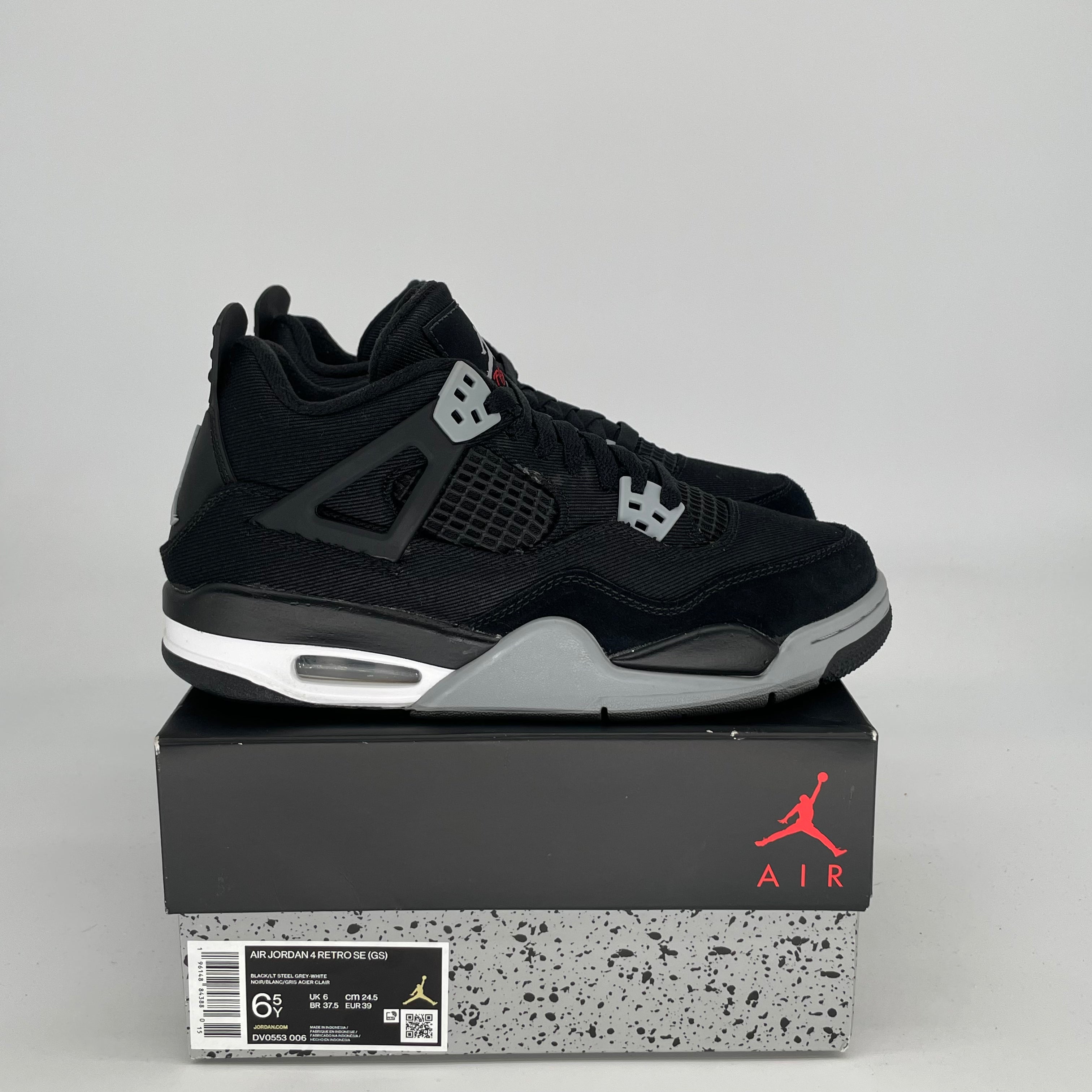 Original Air Jordan 4 Black Canvas Sneakers - Women's Size 6.5/8W (DV0553-006) | Retro Basketball Shoes for Streetwear & Casual Fashion