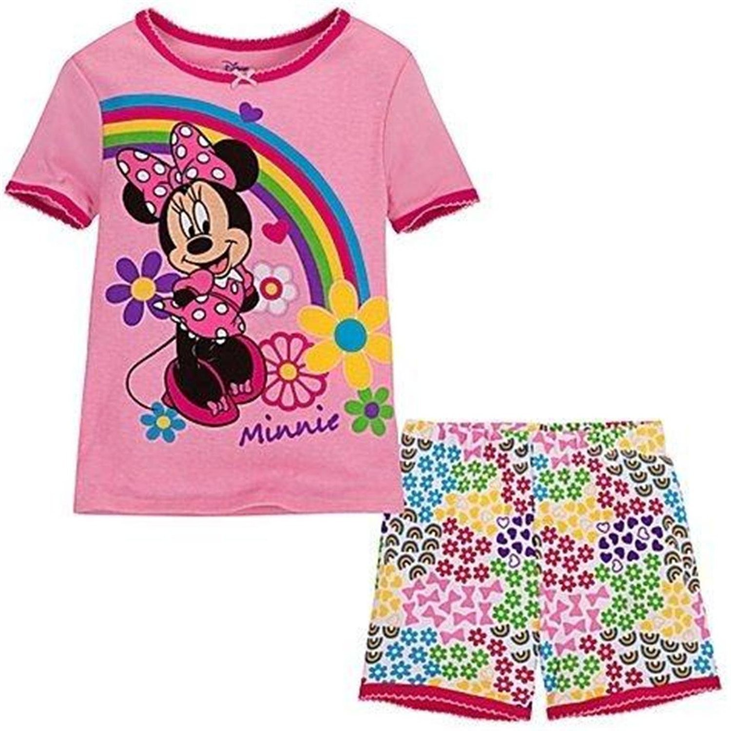 Disney Minnie Mouse Girls' 2-Piece Rainbow Short Pajama Set - Soft Cotton Sleepwear for Kids, Toddler & Baby - Perfect for Bedtime, Sleepovers & Summer Nights