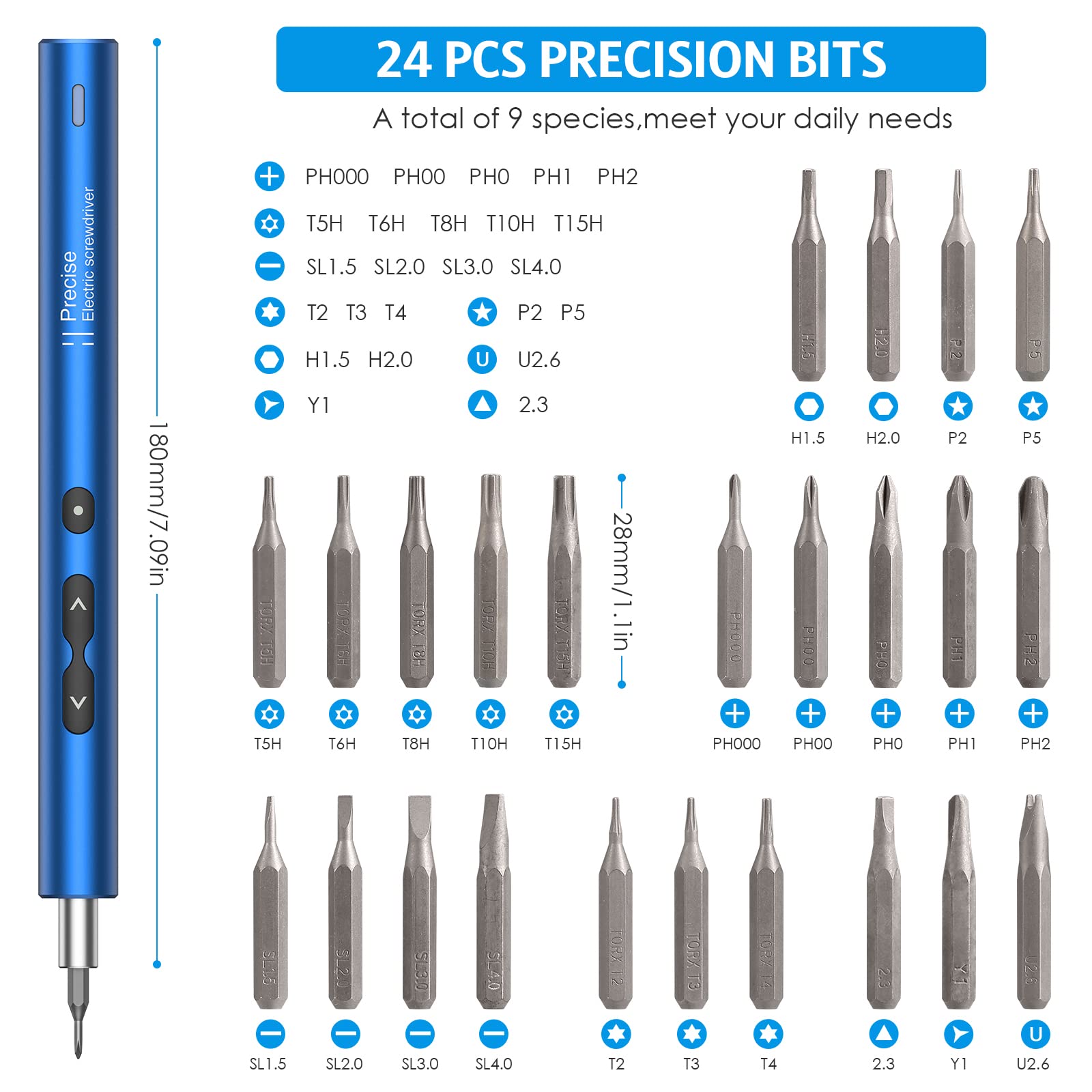 AMIR 28-in-1 Rechargeable Electric Screwdriver Set with Magnetic Bits & LED Light - Portable Power Tool for PC Building, Laptop Repair, Watch Maintenance, Electronics DIY - Perfect for Home Workshop & Professional Technicians