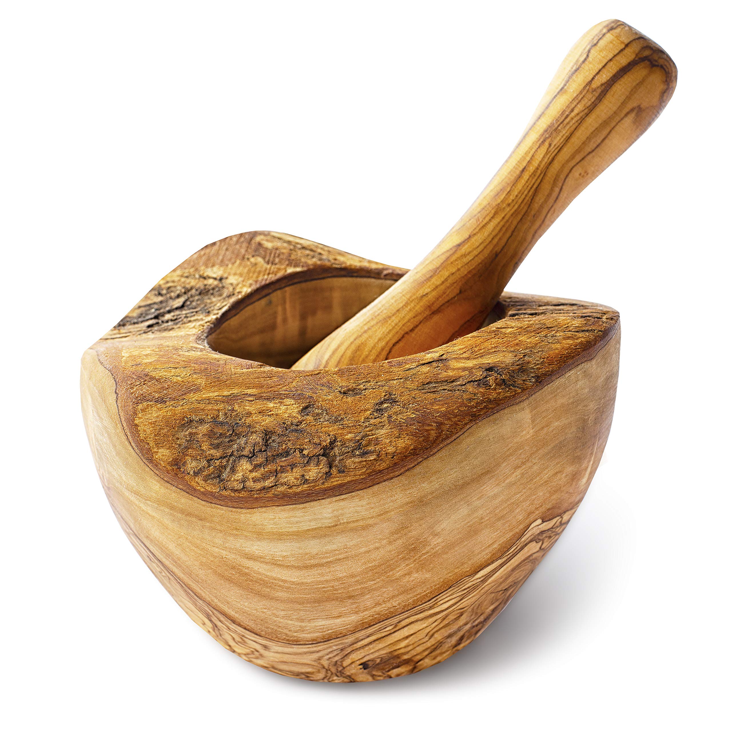 Premium Olivewood Mortar and Pestle Set - Natural Wood Herb & Spice Grinder - Rustic Kitchen Tool for Grinding, Crushing & Mixing - Perfect for Fresh Herbs, Spices, Garlic & Nuts - Essential for Cooking, Baking & Home Apothecary Use