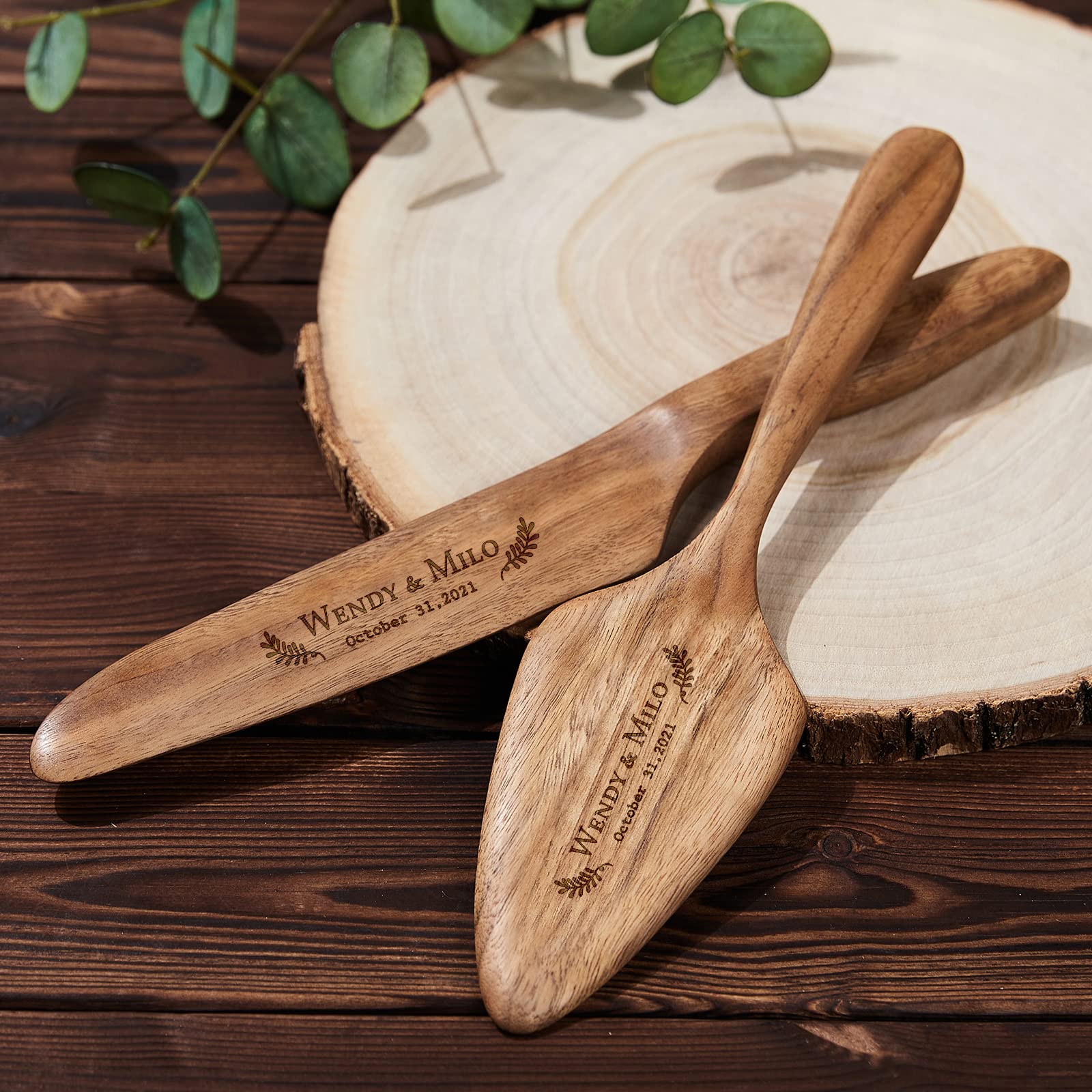 Personalized Wedding Cake Knife and Server Set - Engraved Wood Cake Cutting Set for Wedding, Anniversary & Birthday Celebrations - Perfect for Wedding Cake Cutting Ceremonies and Special Occasions
